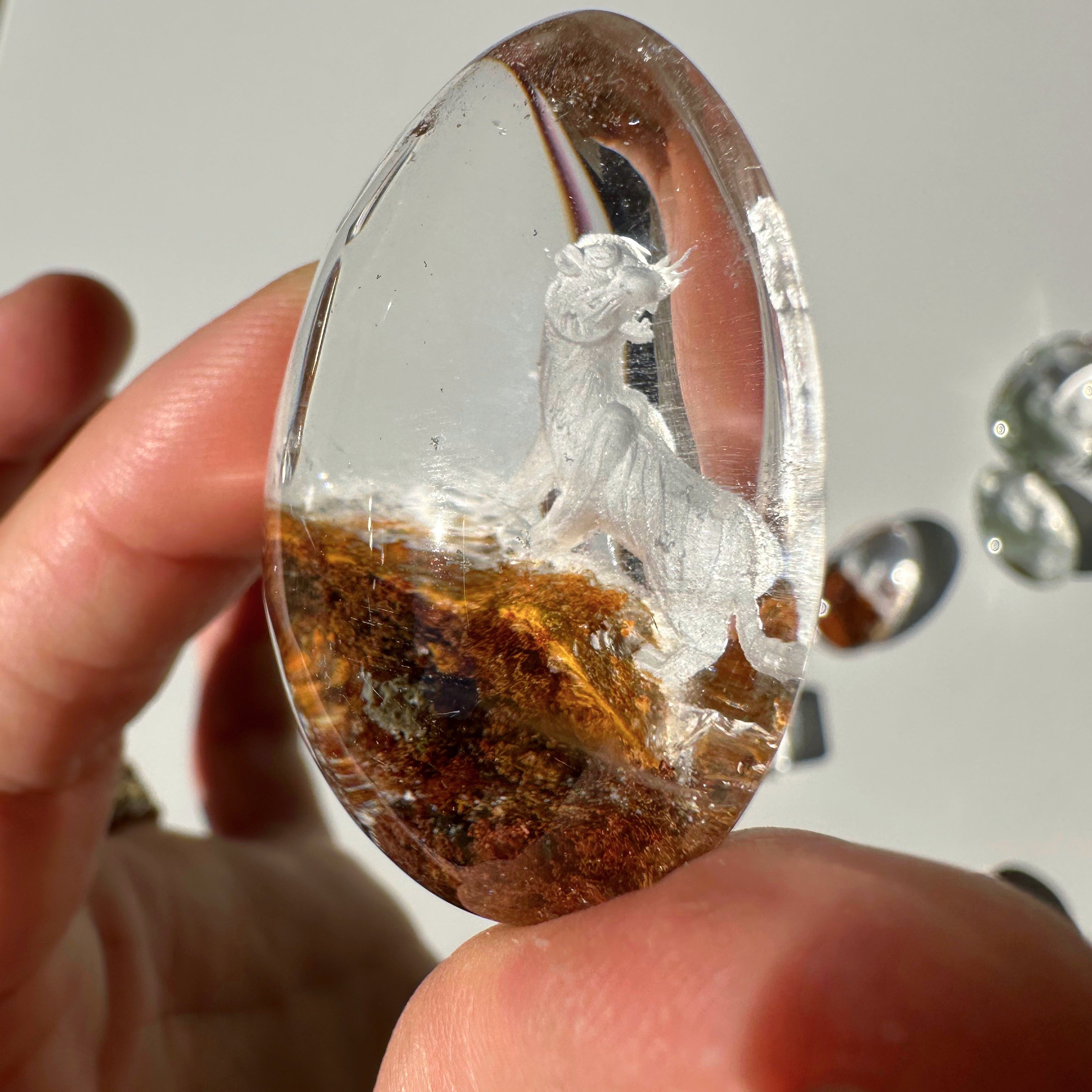 Intaglio Tiger Carved Chlorite Quartz/Garden Quartz Cabochon Baltic Mermaid