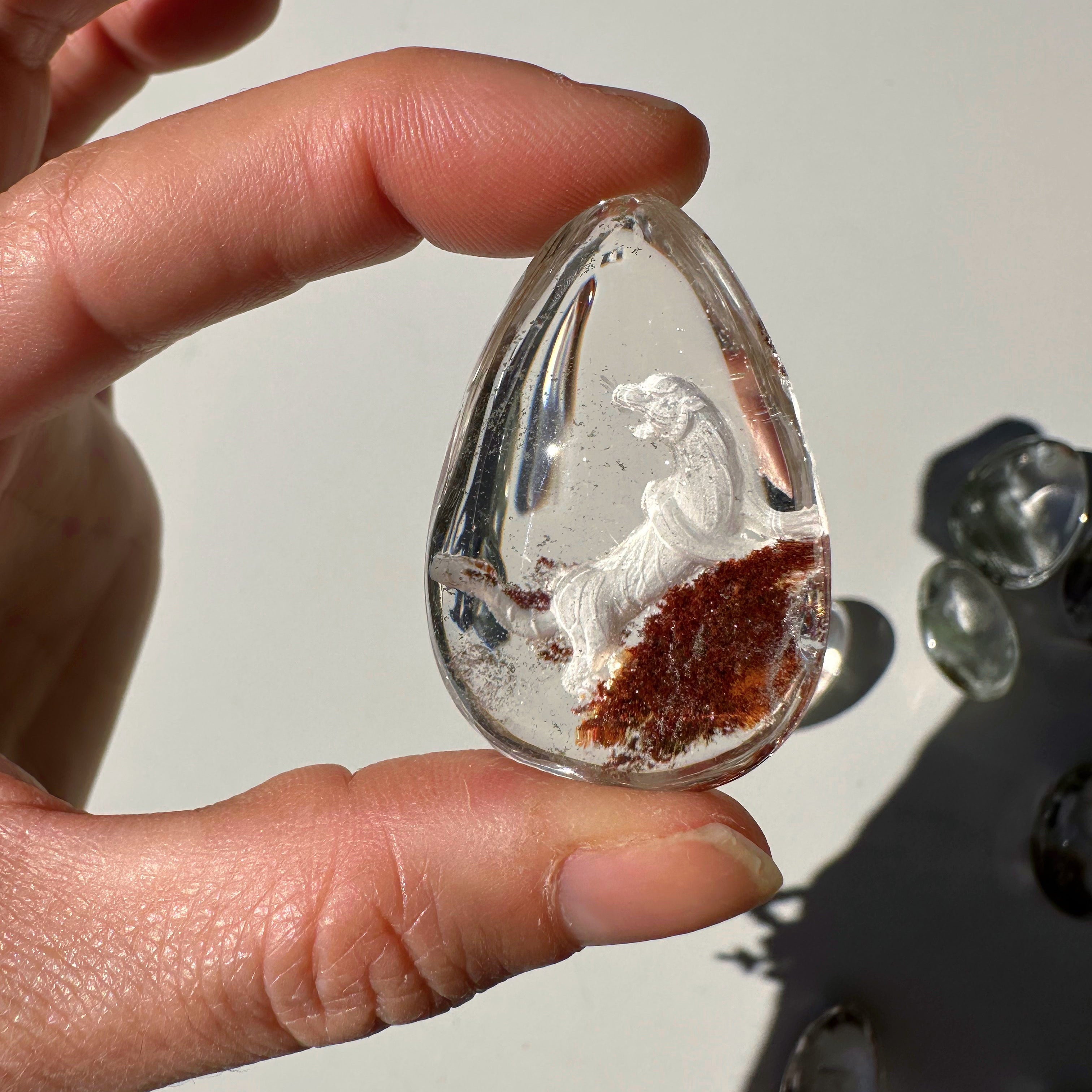 Intaglio Tiger Carved Chlorite Quartz/Garden Quartz Cabochon Baltic Mermaid