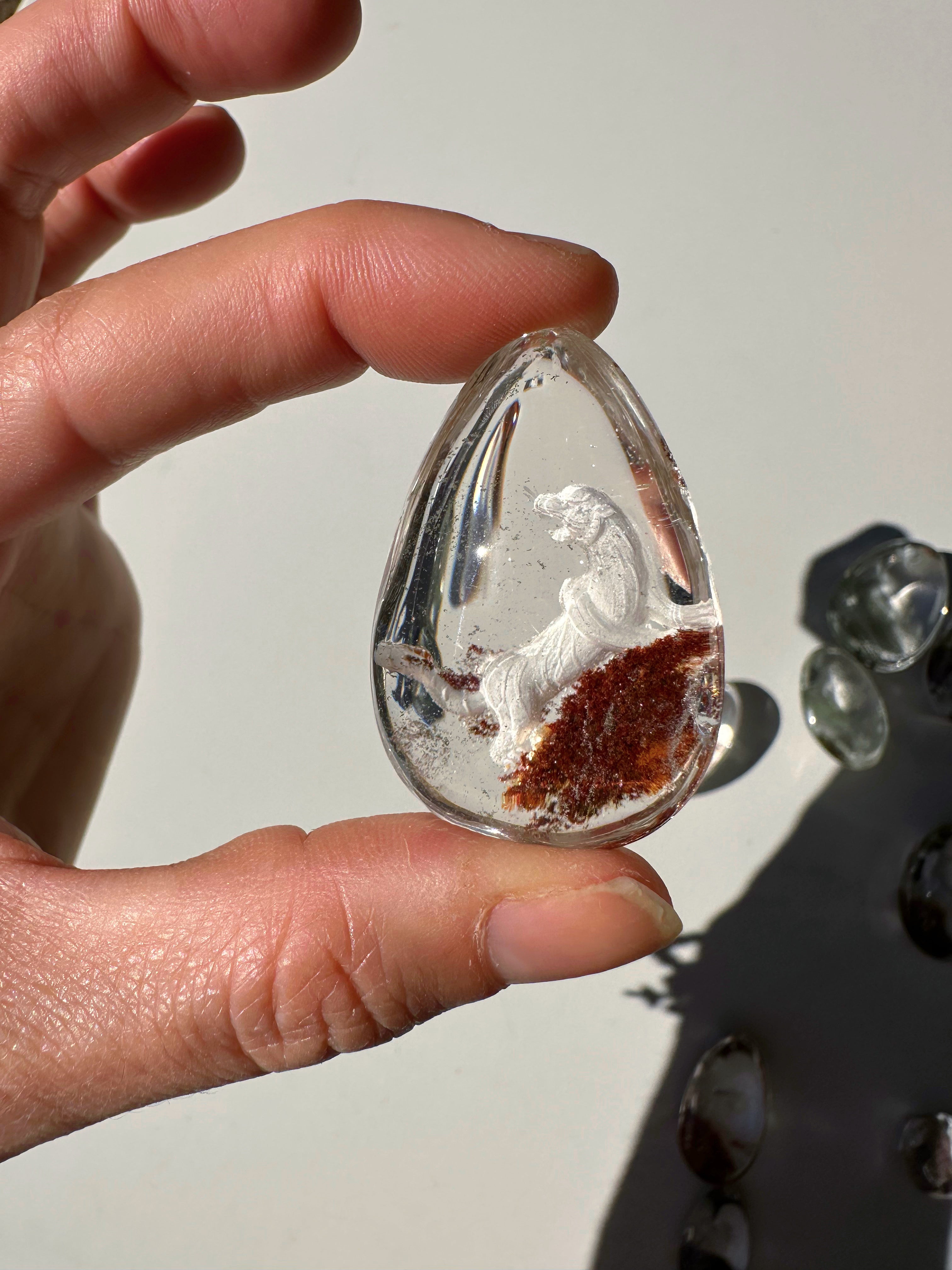 Intaglio Tiger Carved Chlorite Quartz/Garden Quartz Cabochon Baltic Mermaid