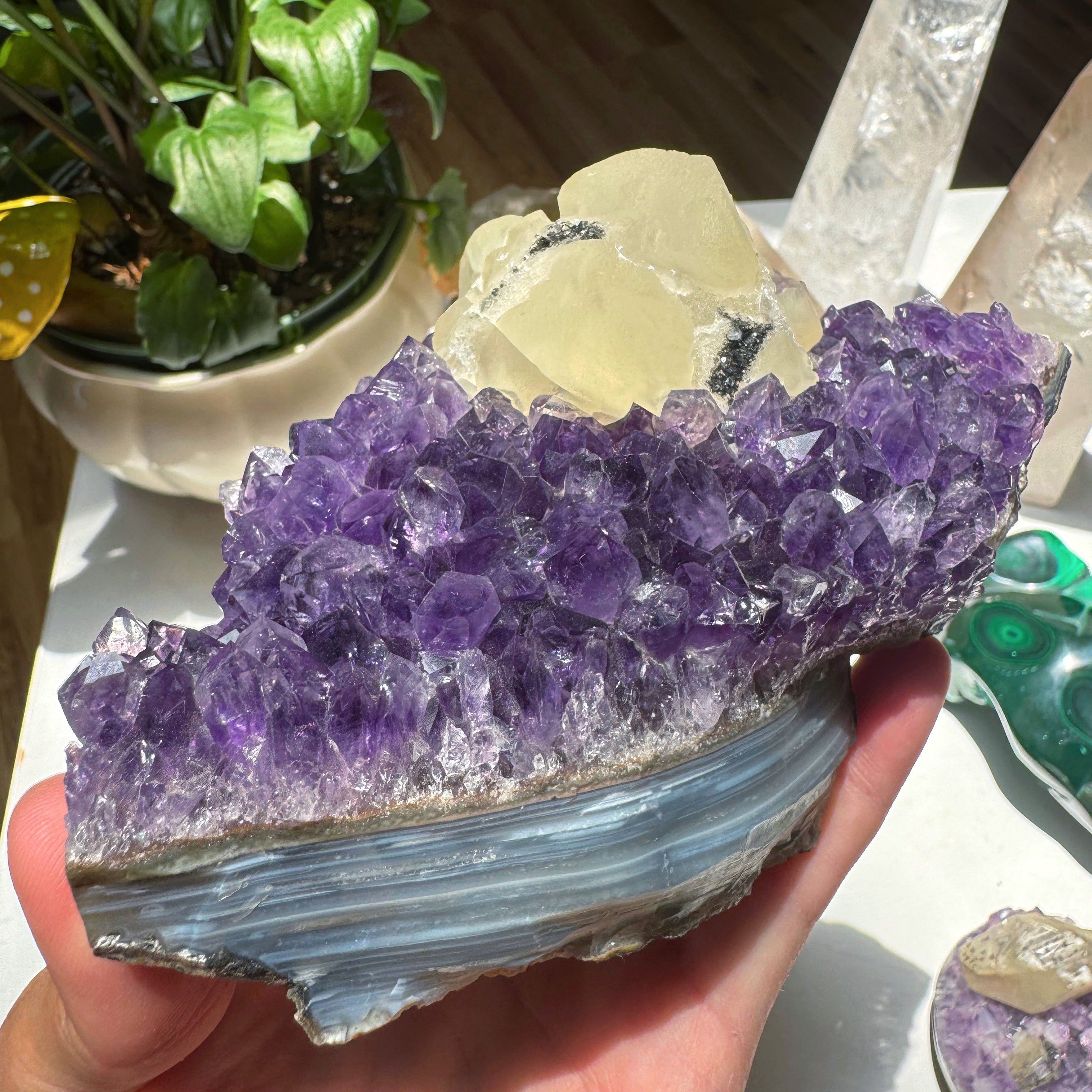 Amethyst Cluster w/ Druzy Calcite from Uruguay Baltic Mermaid