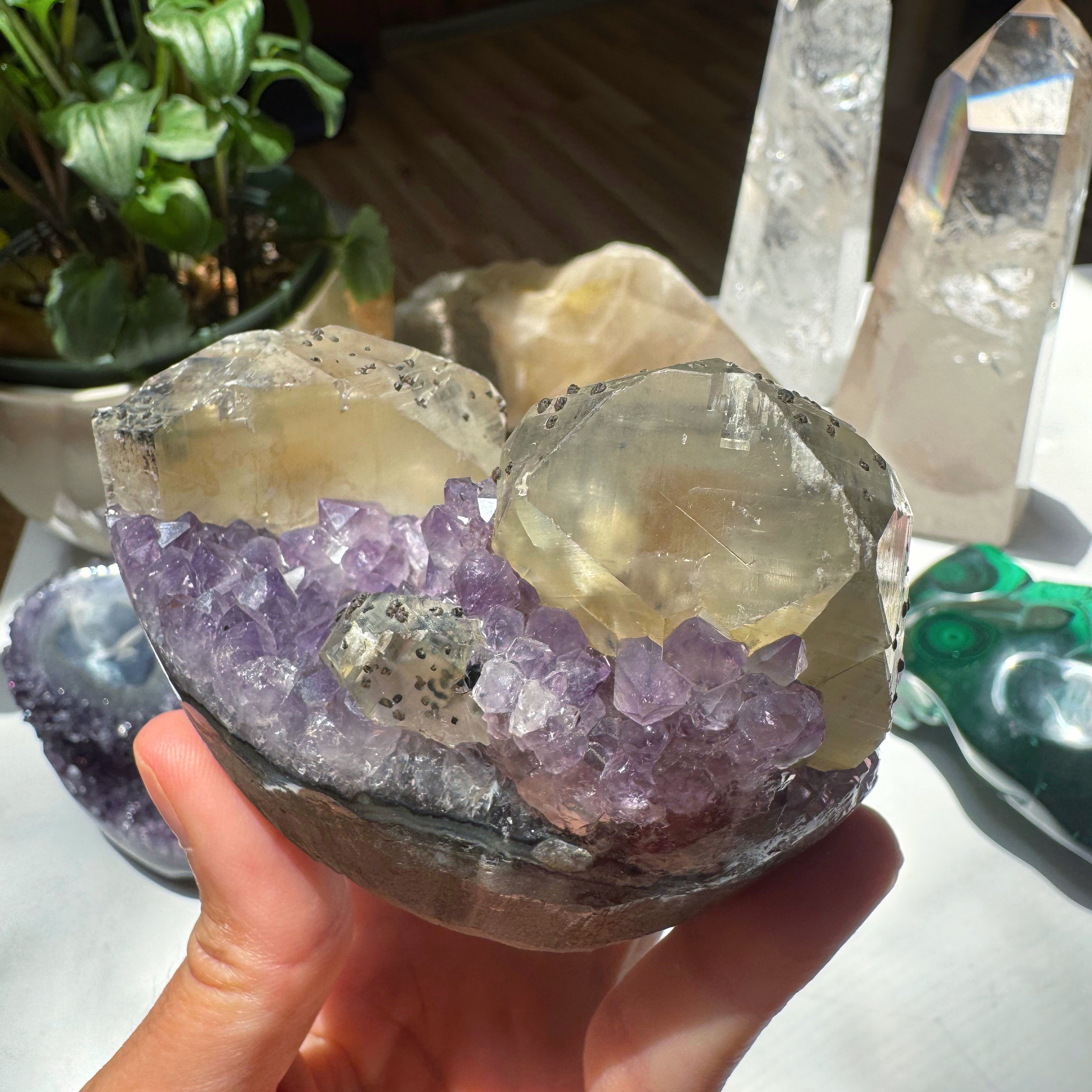 Amethyst Cluster w/ Calcite & Goethite from Uruguay Baltic Mermaid