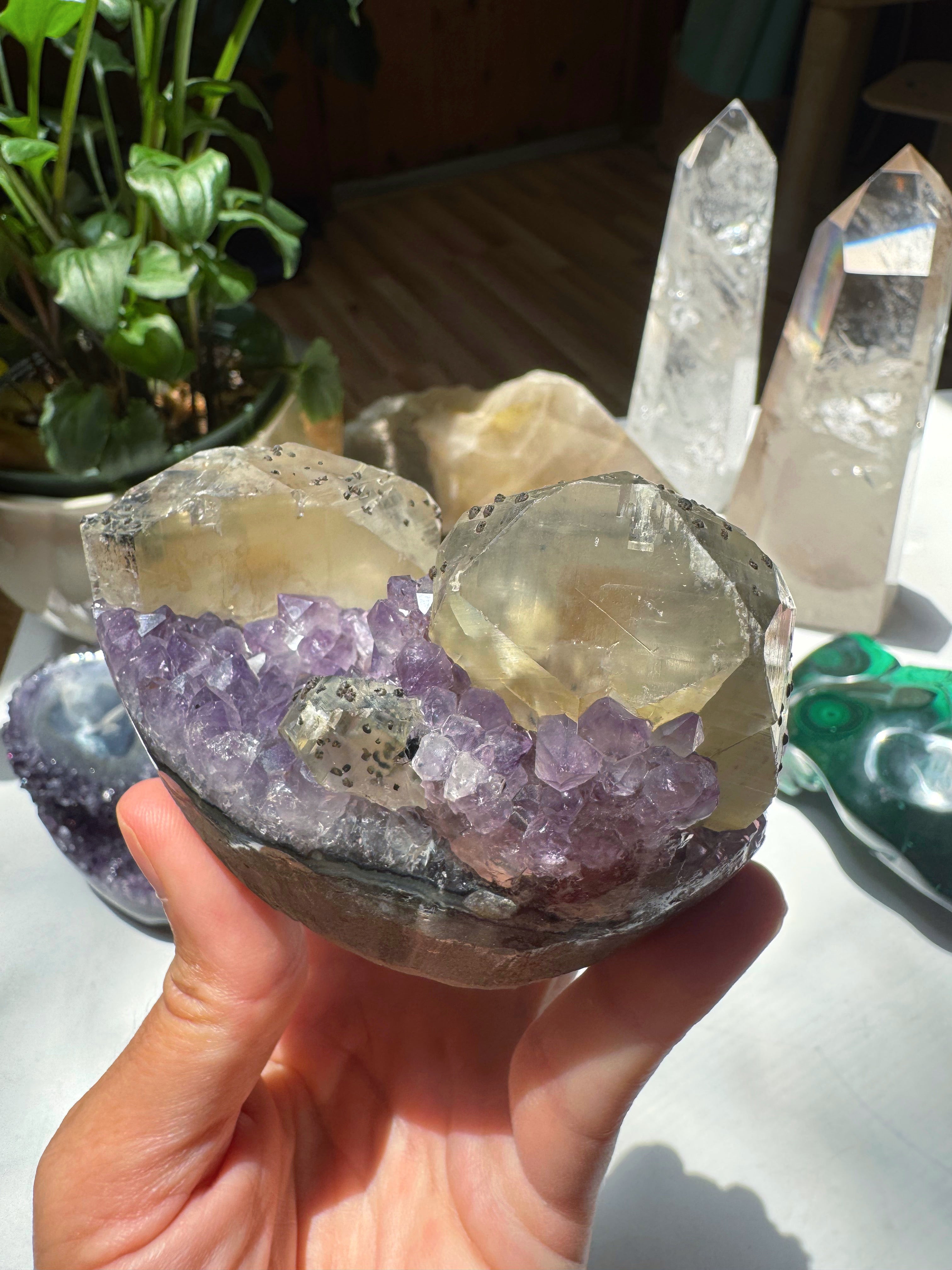 Amethyst Cluster w/ Calcite & Goethite from Uruguay Baltic Mermaid