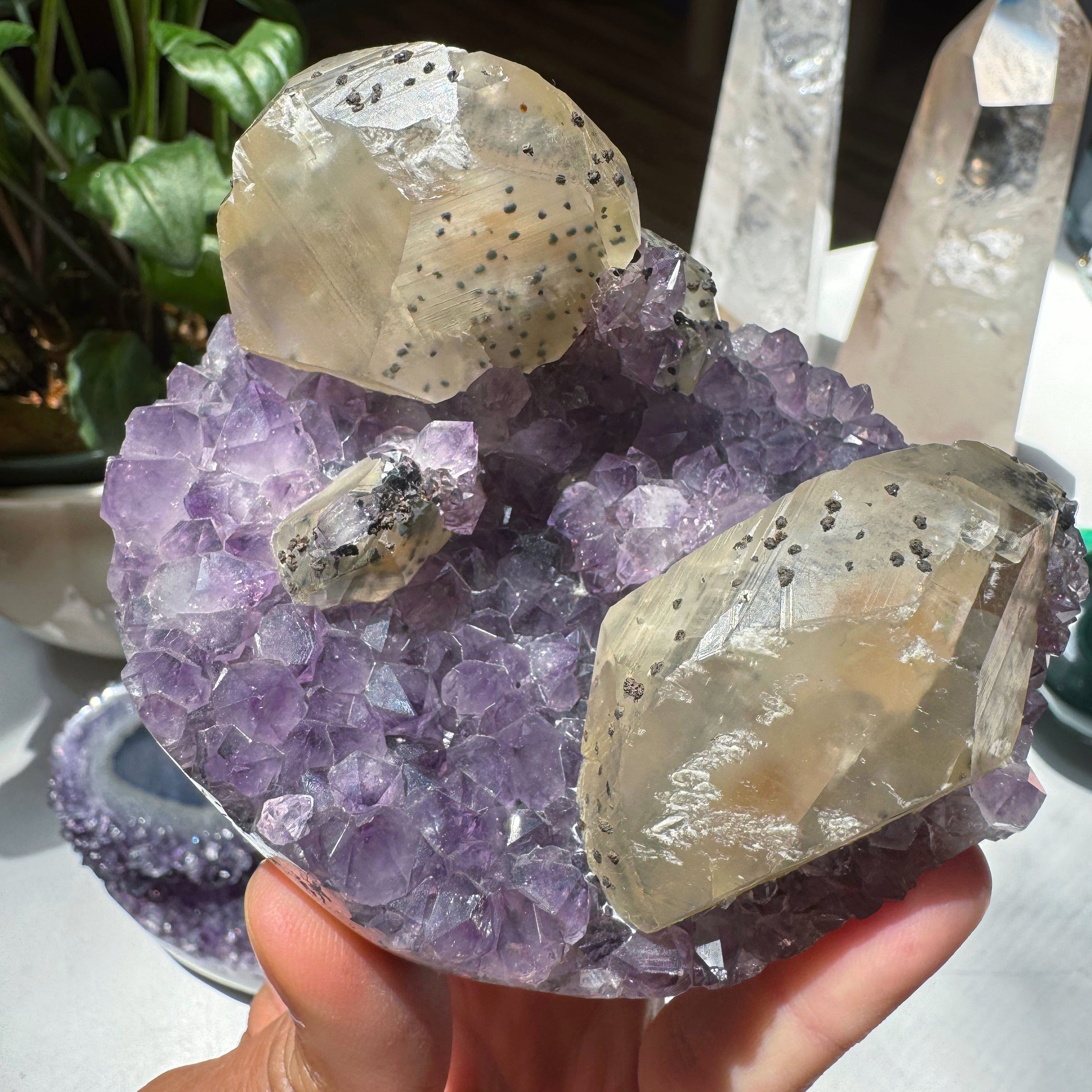 Amethyst Cluster w/ Calcite & Goethite from Uruguay Baltic Mermaid
