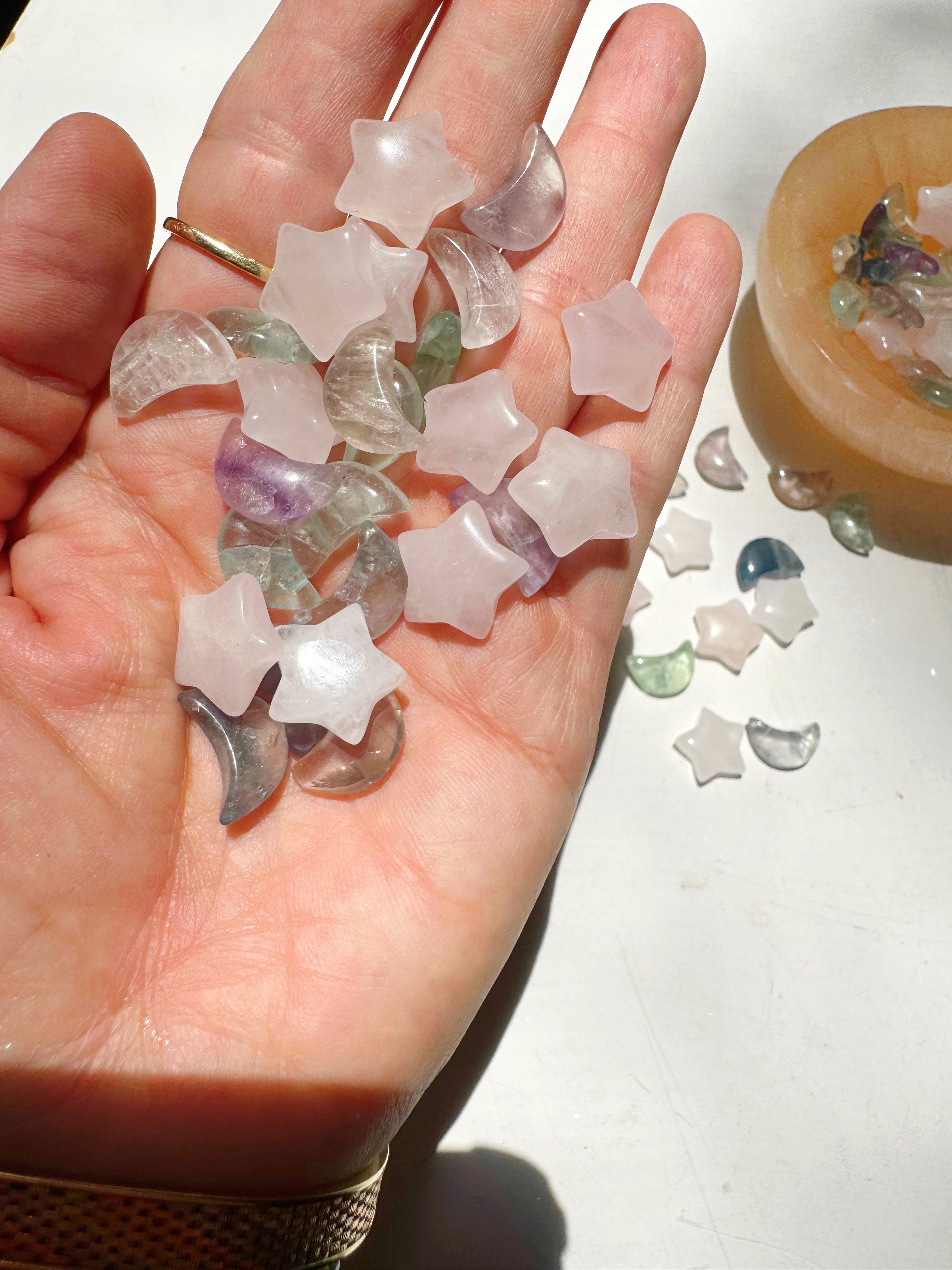 Mini Rose Quartz Stars & Fluorite Moons Baltic Mermaid