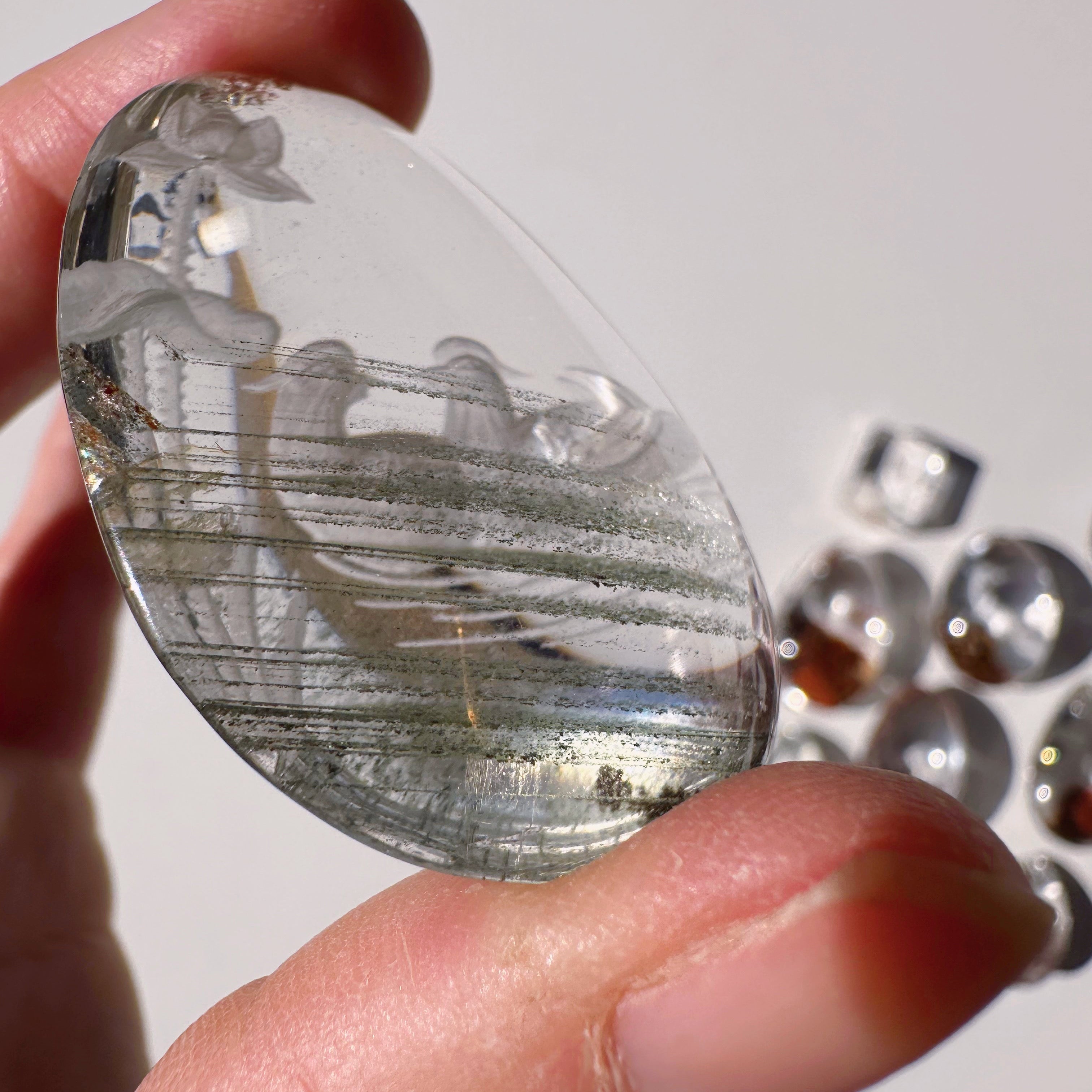 Intaglio Carved Love Birds in a the water Chlorite Quartz/Garden Quartz Cabochon Baltic Mermaid