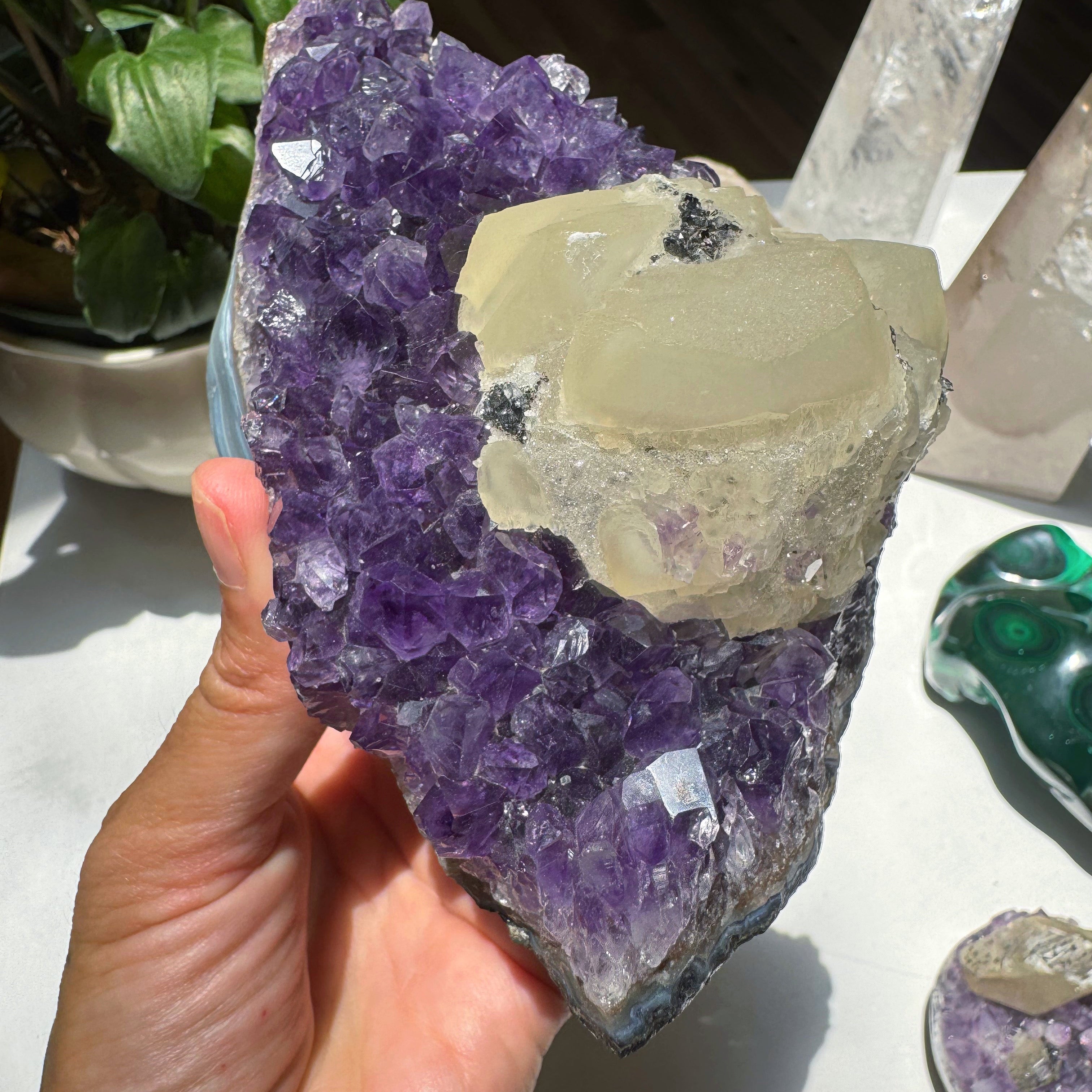 Amethyst Cluster w/ Druzy Calcite from Uruguay Baltic Mermaid