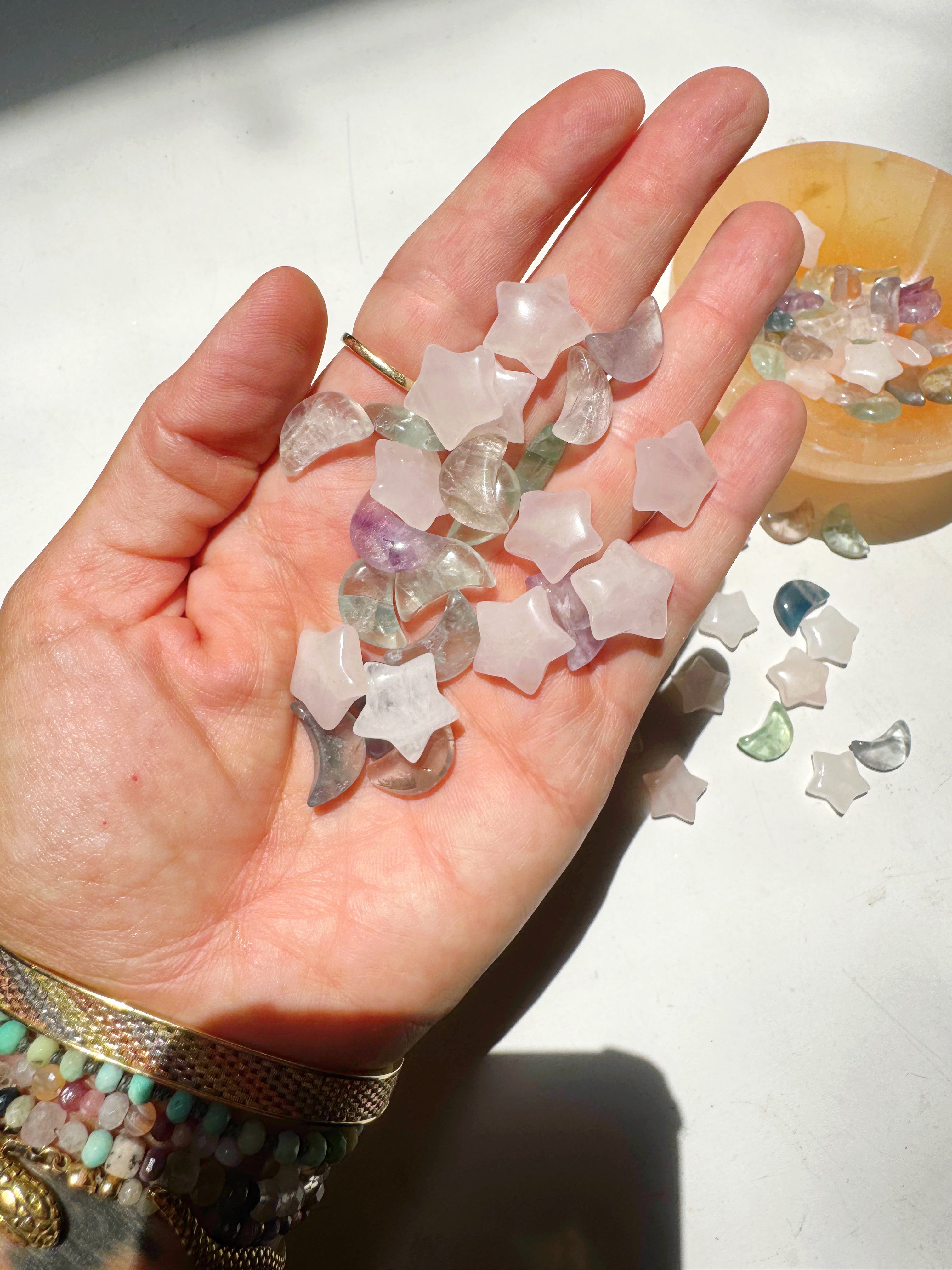 Mini Rose Quartz Stars & Fluorite Moons Baltic Mermaid