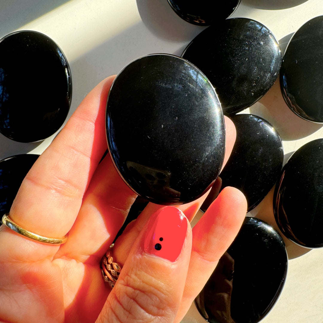 Black Obsidian Flat Palm Stones - Baltic Mermaid