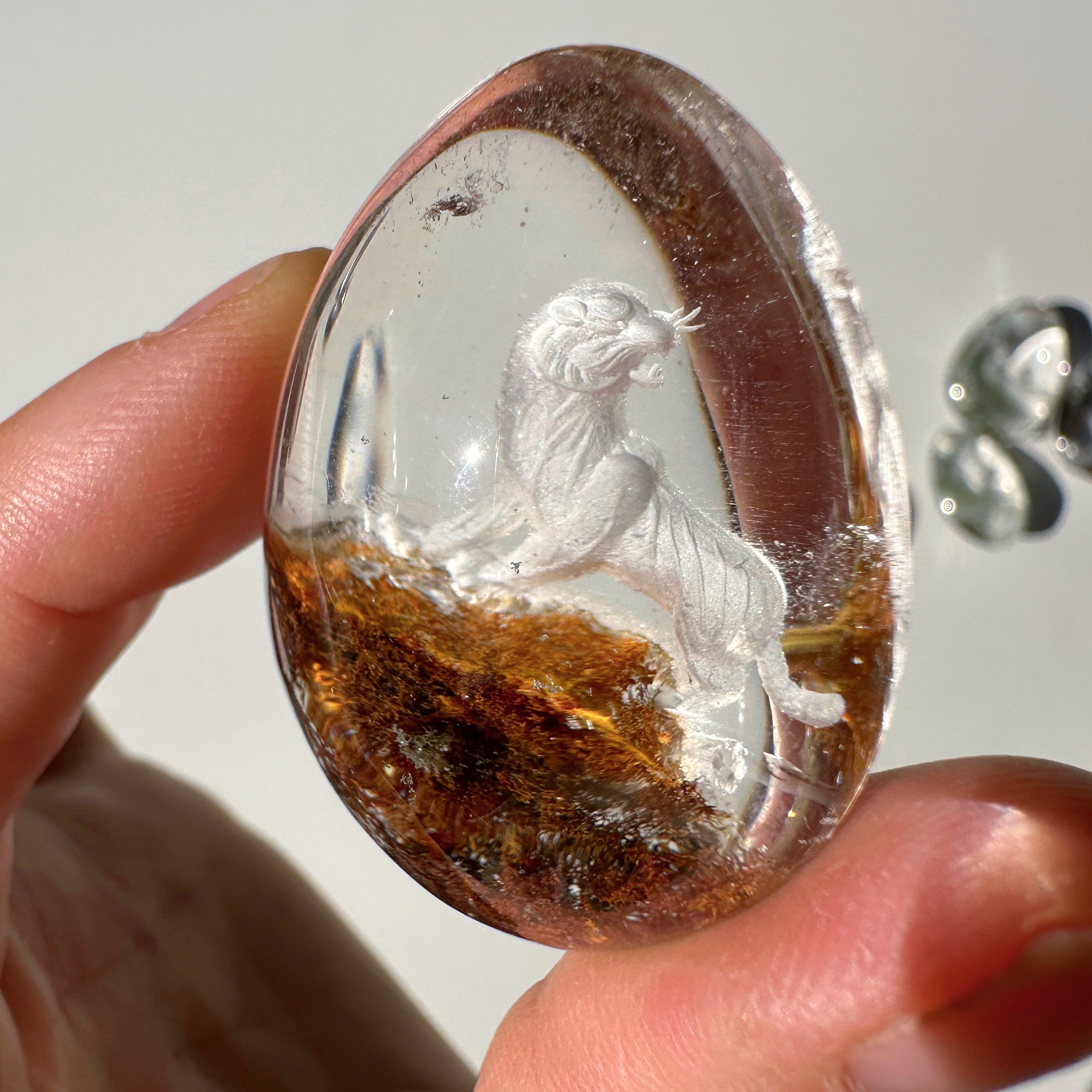 Intaglio Tiger Carved Chlorite Quartz/Garden Quartz Cabochon Baltic Mermaid