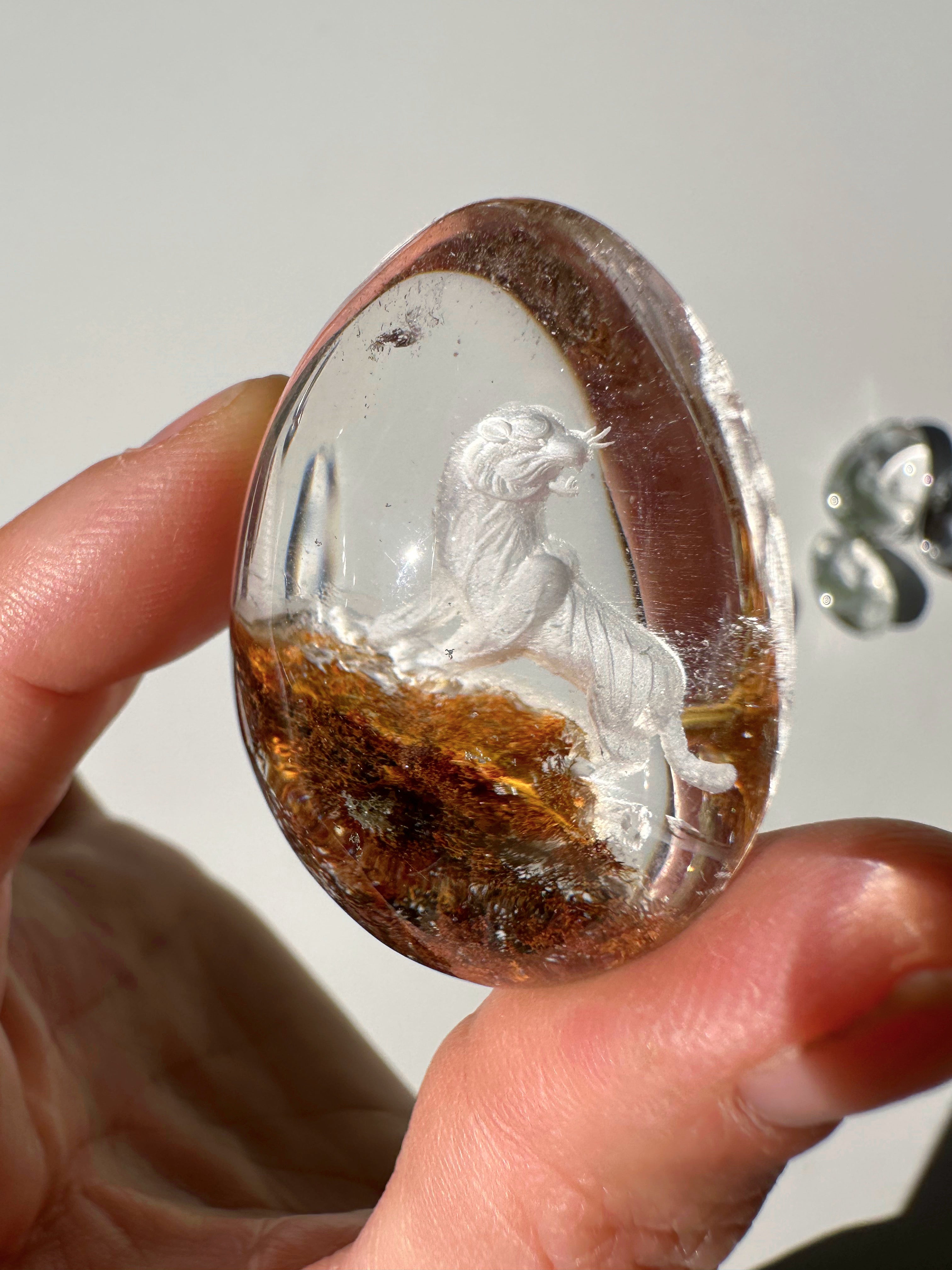 Intaglio Tiger Carved Chlorite Quartz/Garden Quartz Cabochon Baltic Mermaid