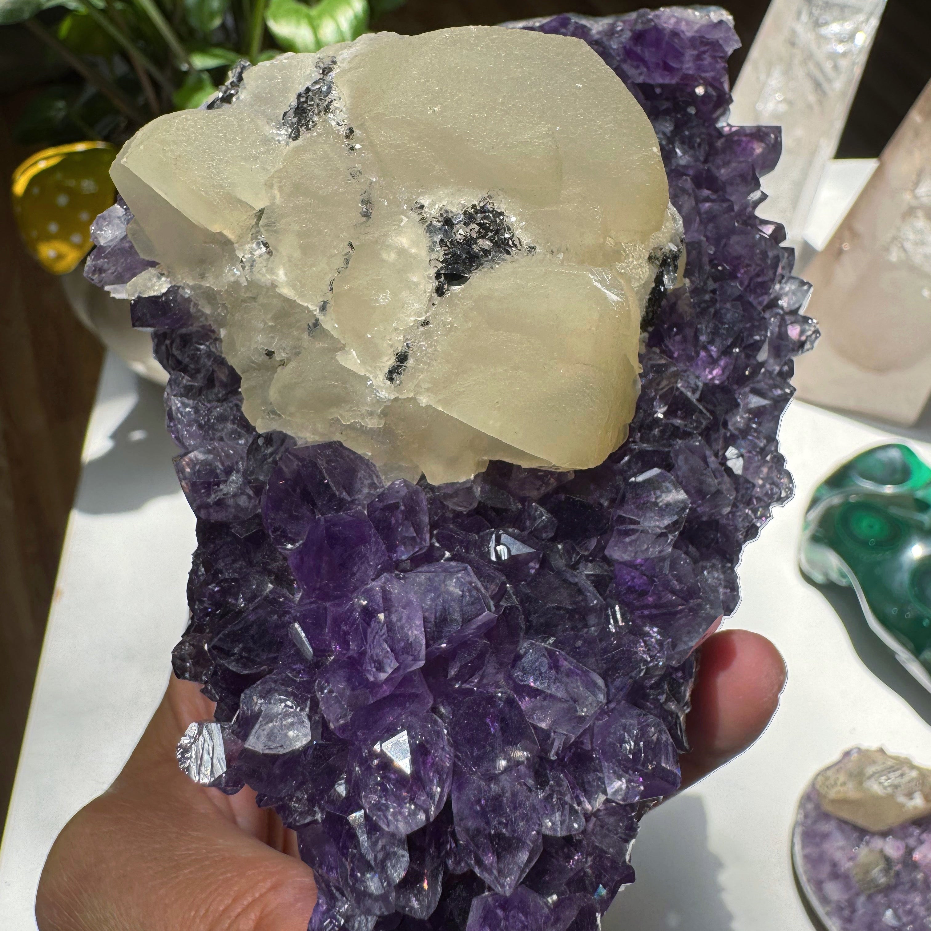 Amethyst Cluster w/ Druzy Calcite from Uruguay Baltic Mermaid