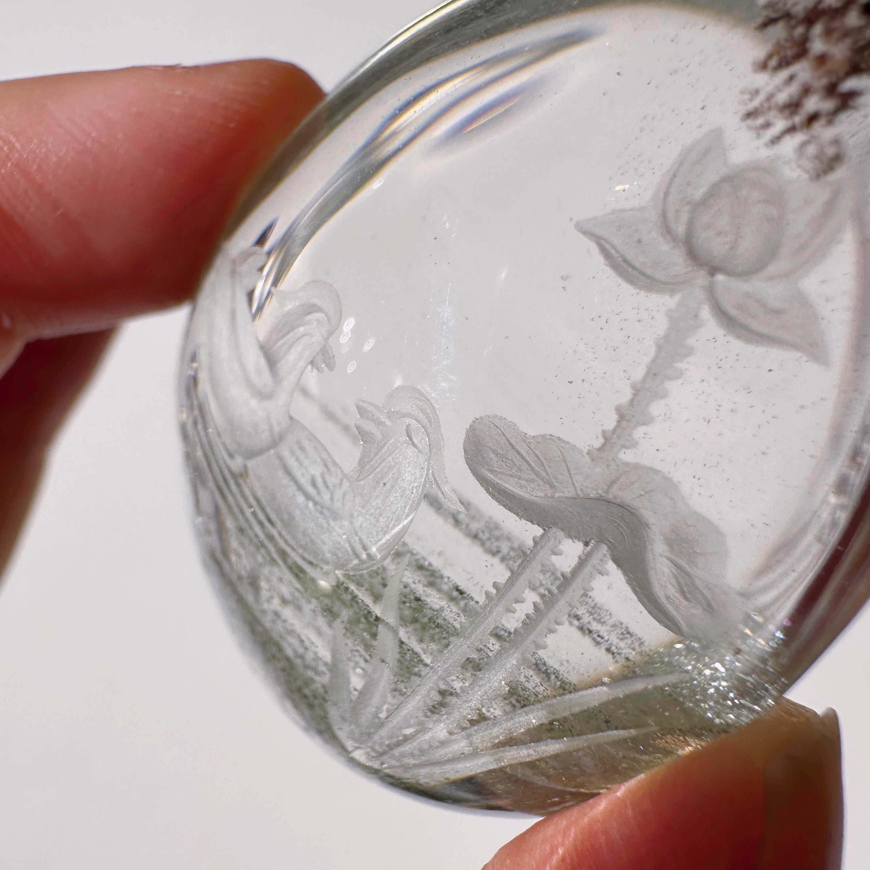 Intaglio Carved Love Birds in a the water Chlorite Quartz/Garden Quartz Cabochon Baltic Mermaid