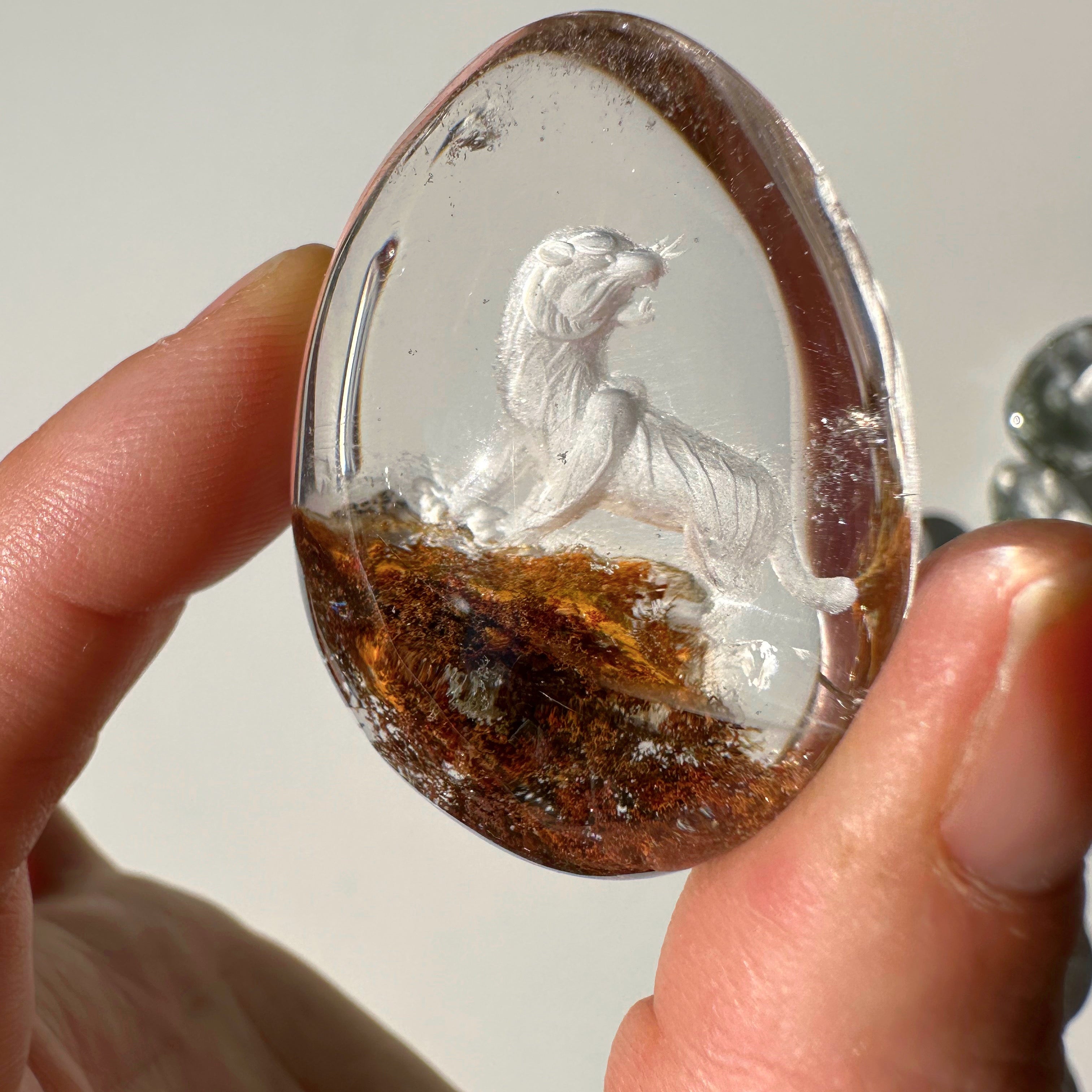 Intaglio Tiger Carved Chlorite Quartz/Garden Quartz Cabochon Baltic Mermaid