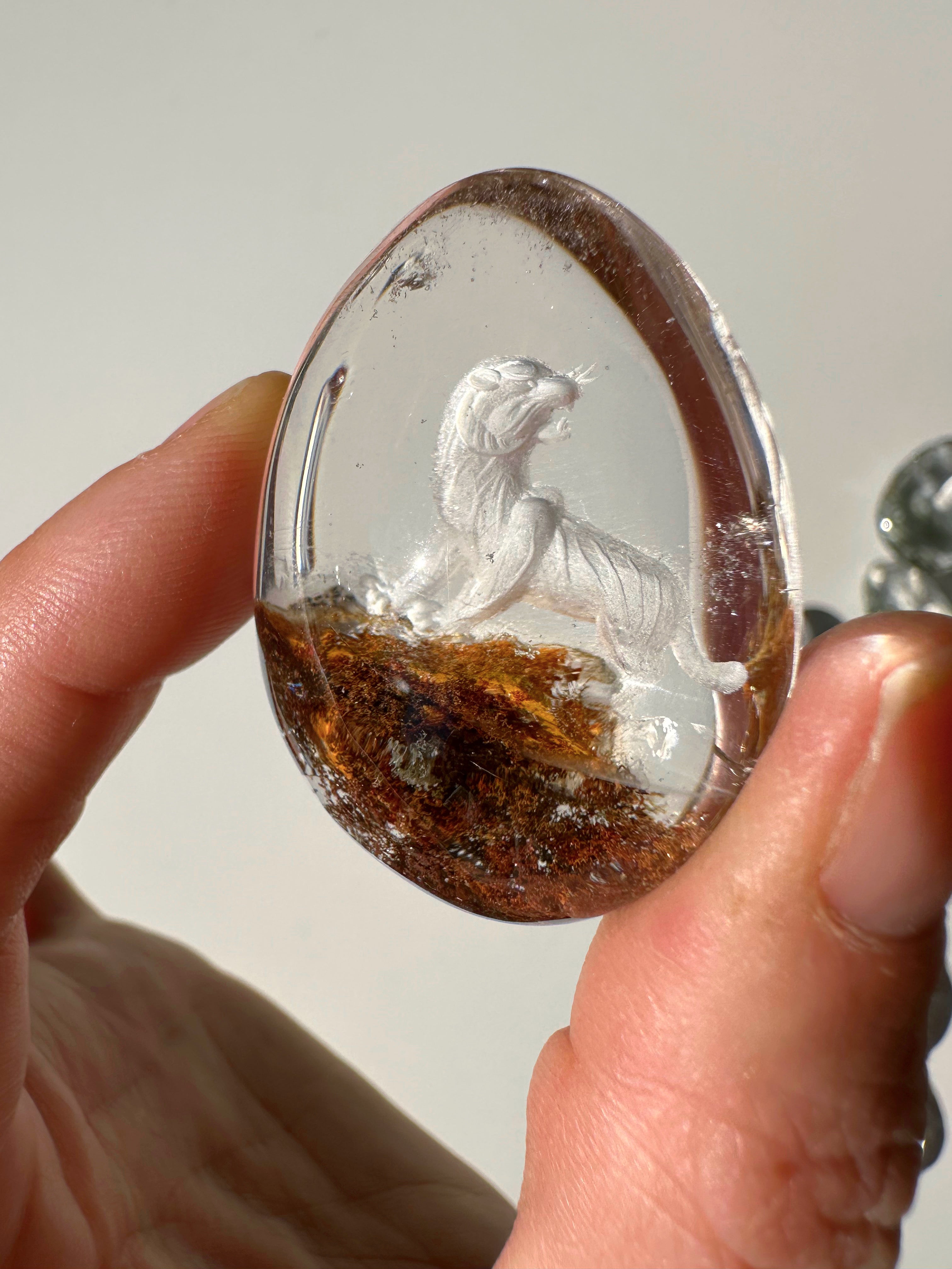 Intaglio Tiger Carved Chlorite Quartz/Garden Quartz Cabochon Baltic Mermaid