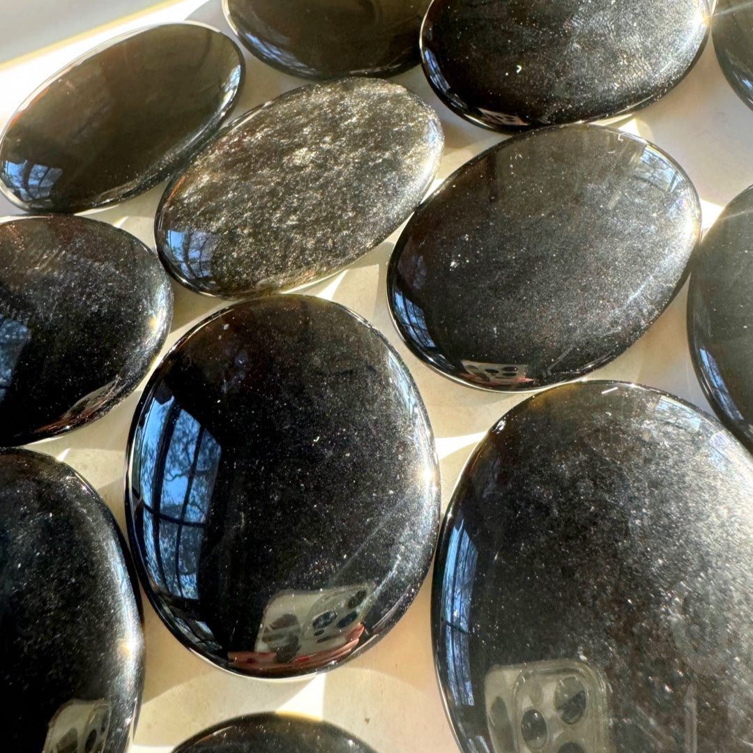 Black Obsidian Flat Palm Stones - Baltic Mermaid