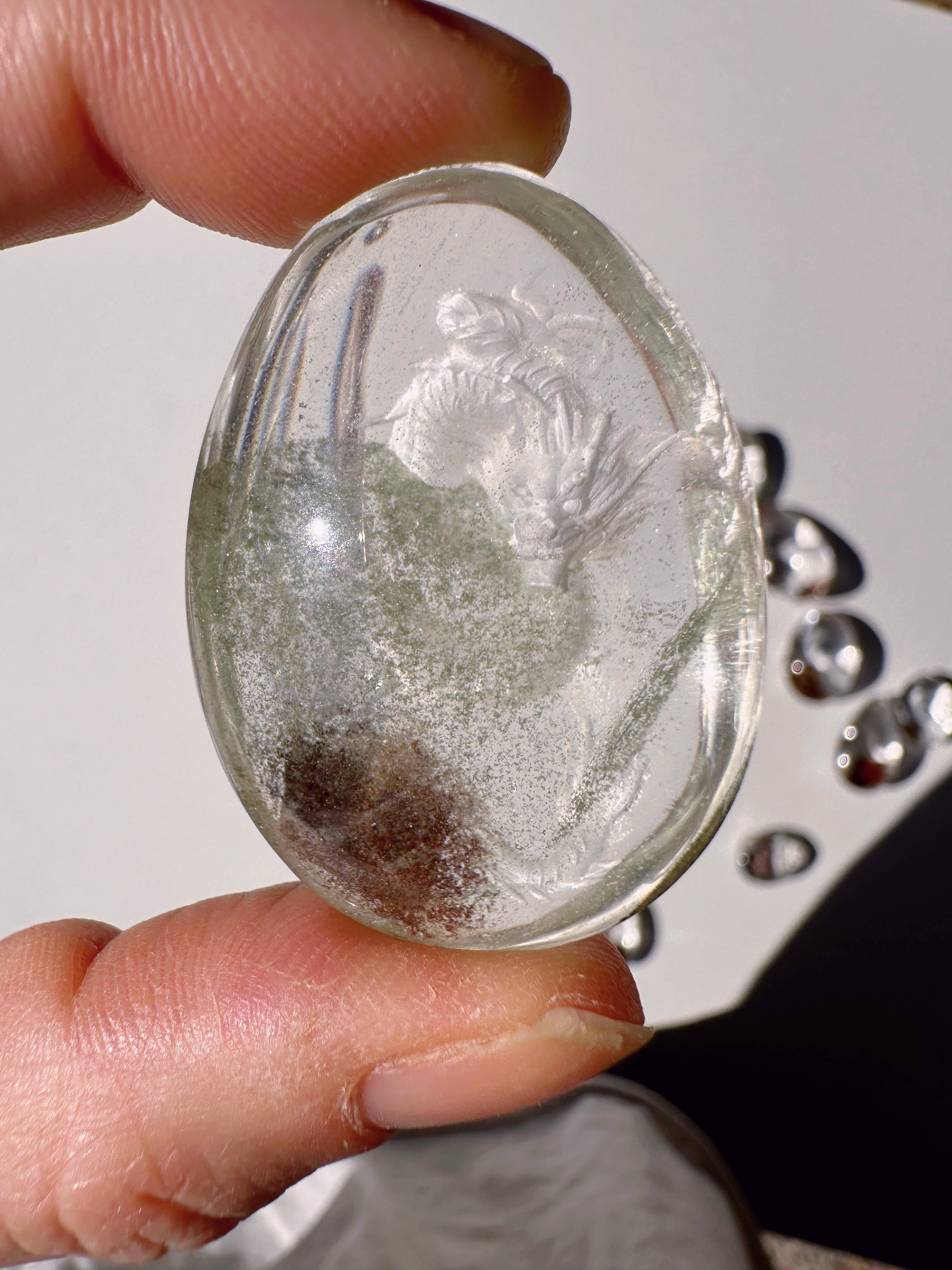 Intaglio Carved Dragon Chlorite Quartz/Garden Quartz Cabochon Baltic Mermaid