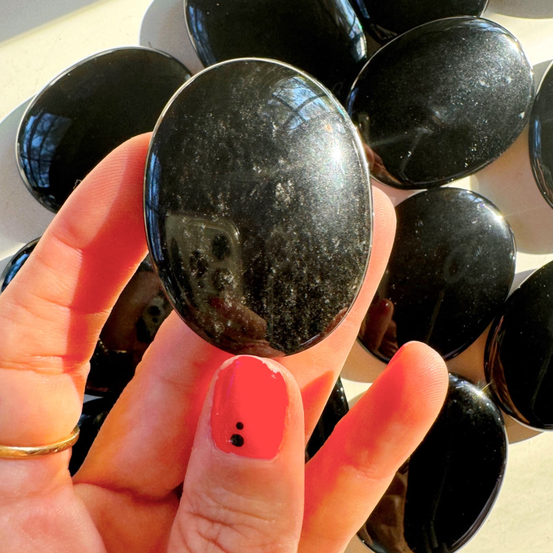 Black Obsidian Flat Palm Stones - Baltic Mermaid