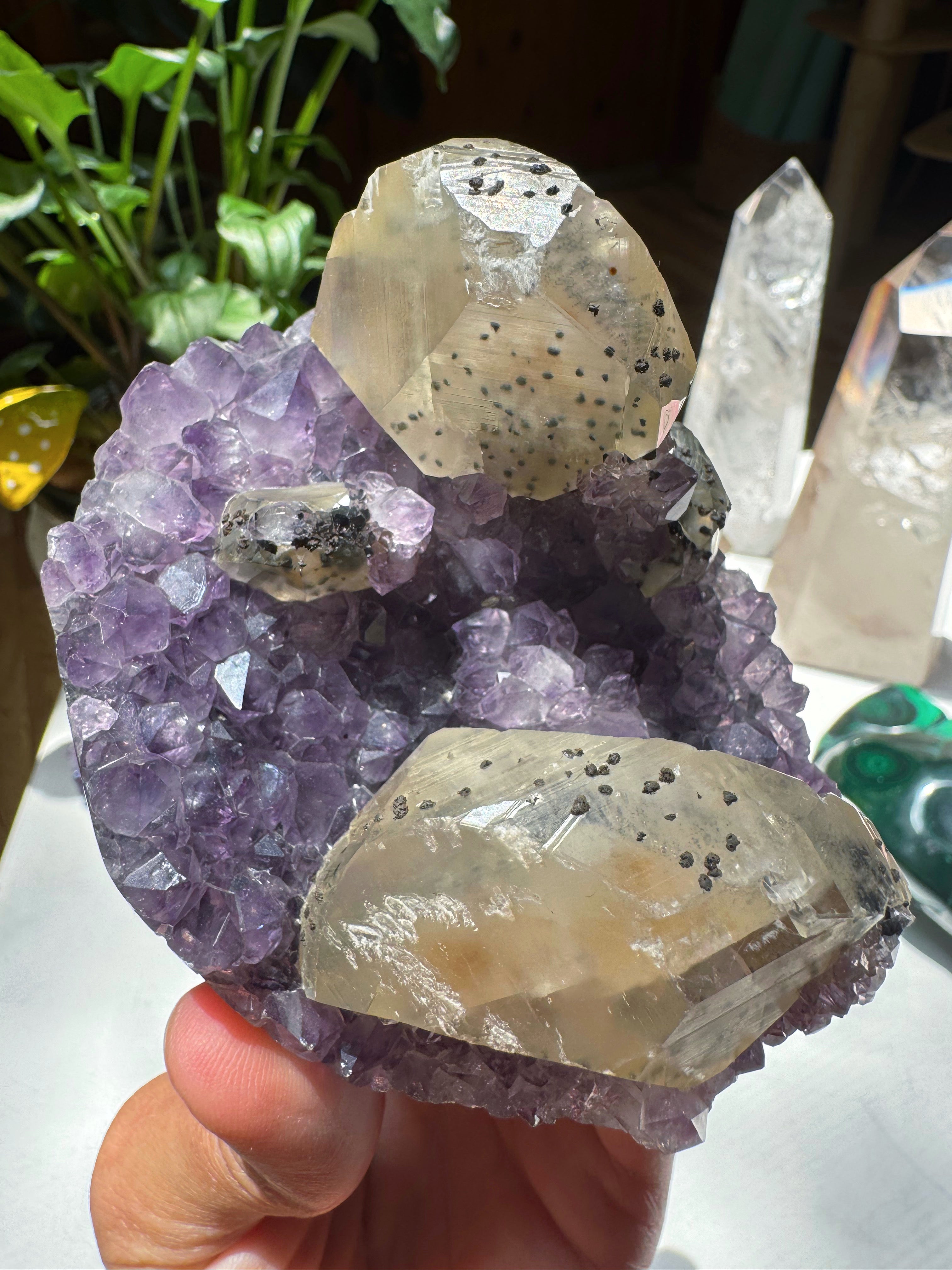 Amethyst Cluster w/ Calcite & Goethite from Uruguay Baltic Mermaid