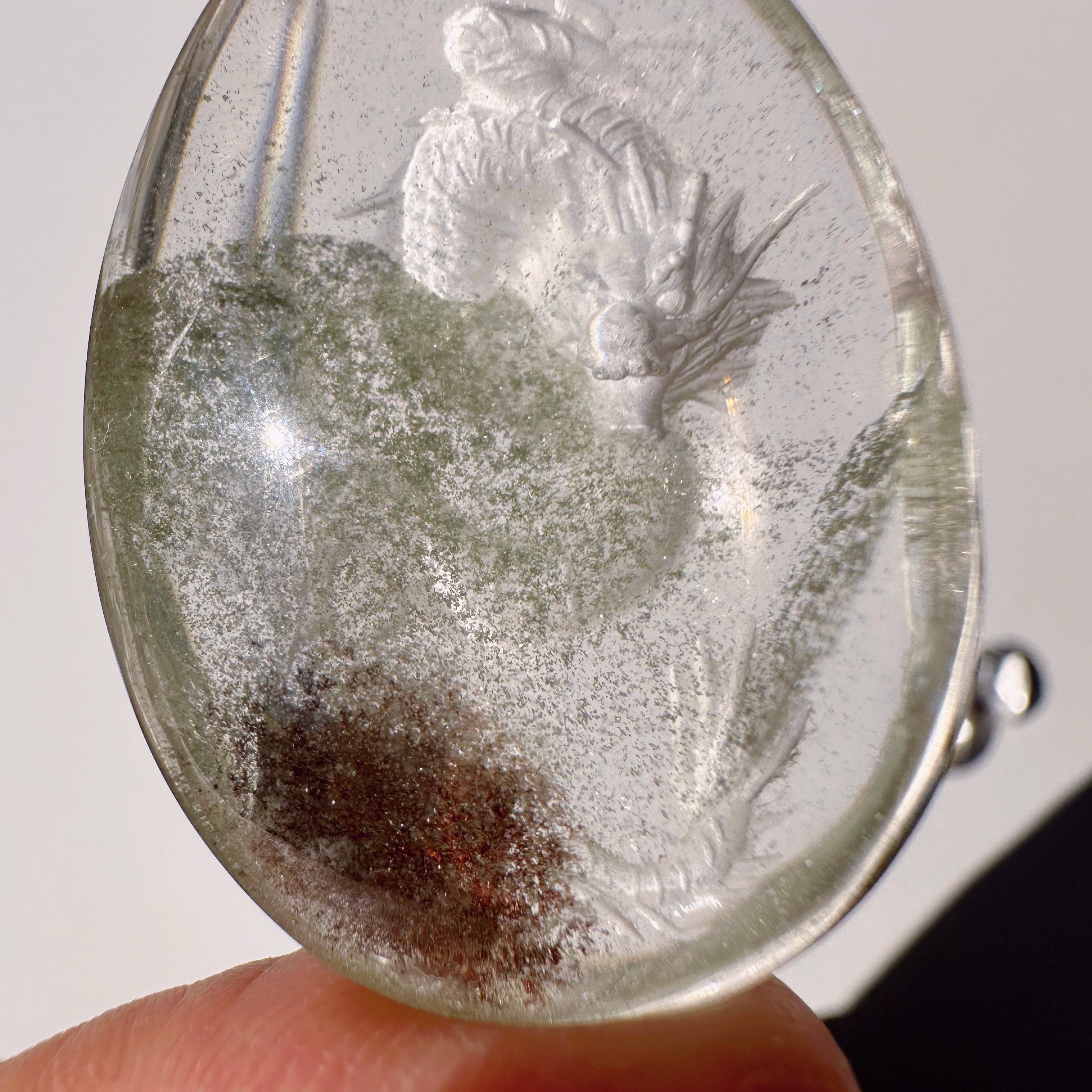 Intaglio Carved Dragon Chlorite Quartz/Garden Quartz Cabochon Baltic Mermaid