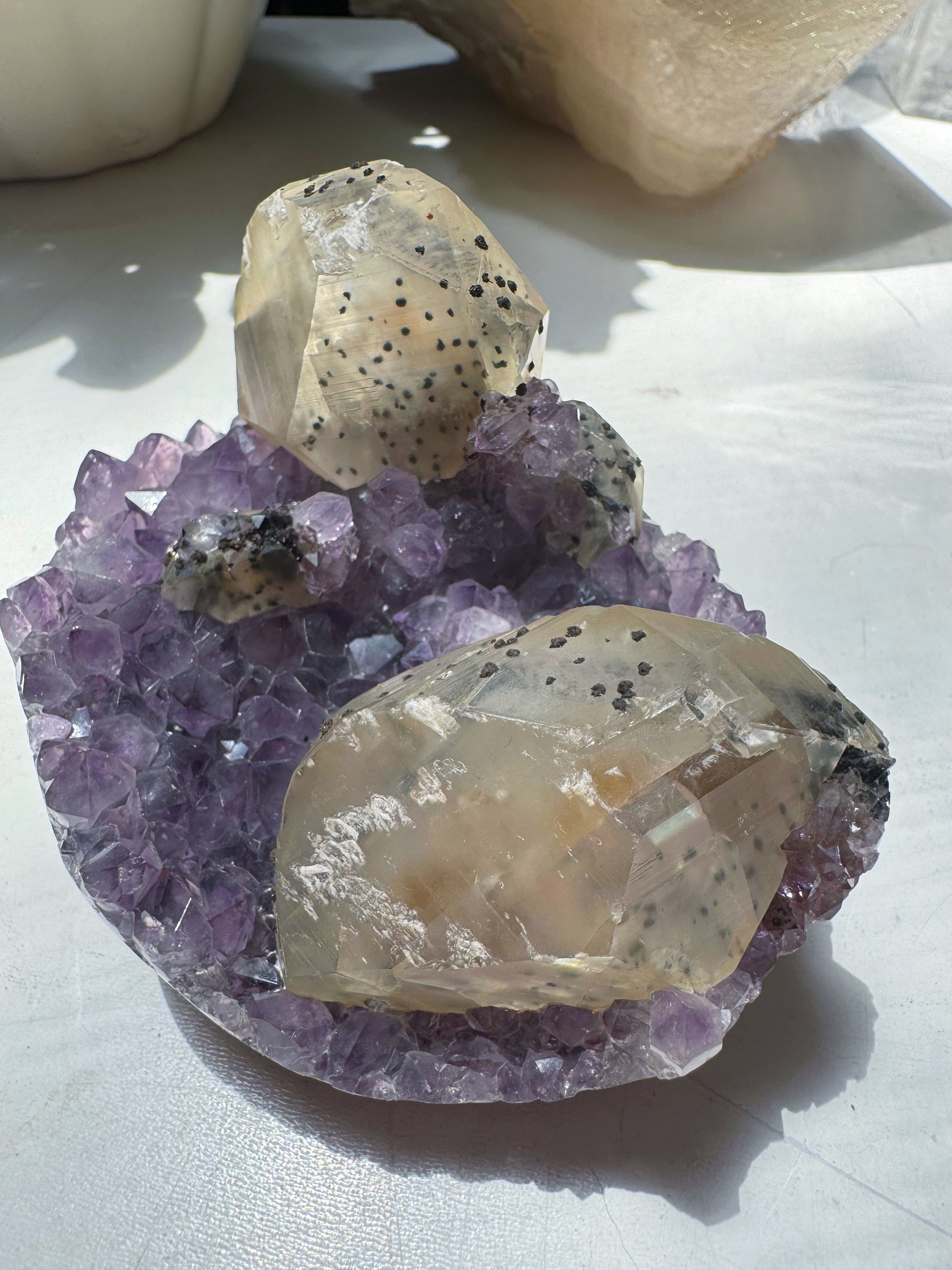 Amethyst Cluster w/ Calcite & Goethite from Uruguay Baltic Mermaid