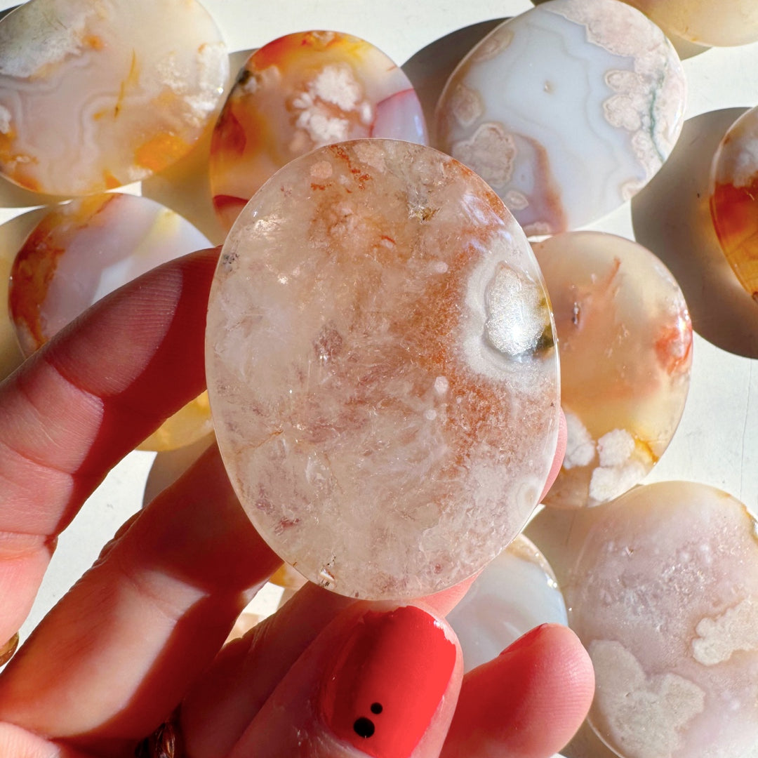 Flower Agate Flat Palm Stones - Baltic Mermaid