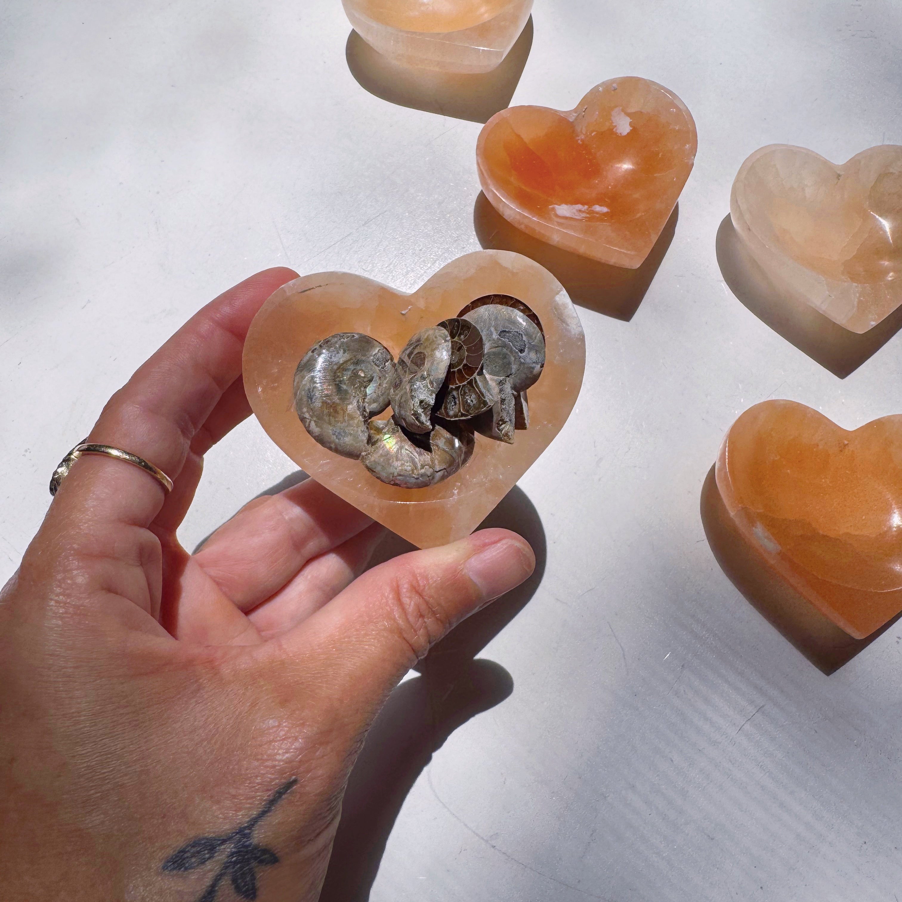 Peach Selenite Lil’ Heart Dish Baltic Mermaid