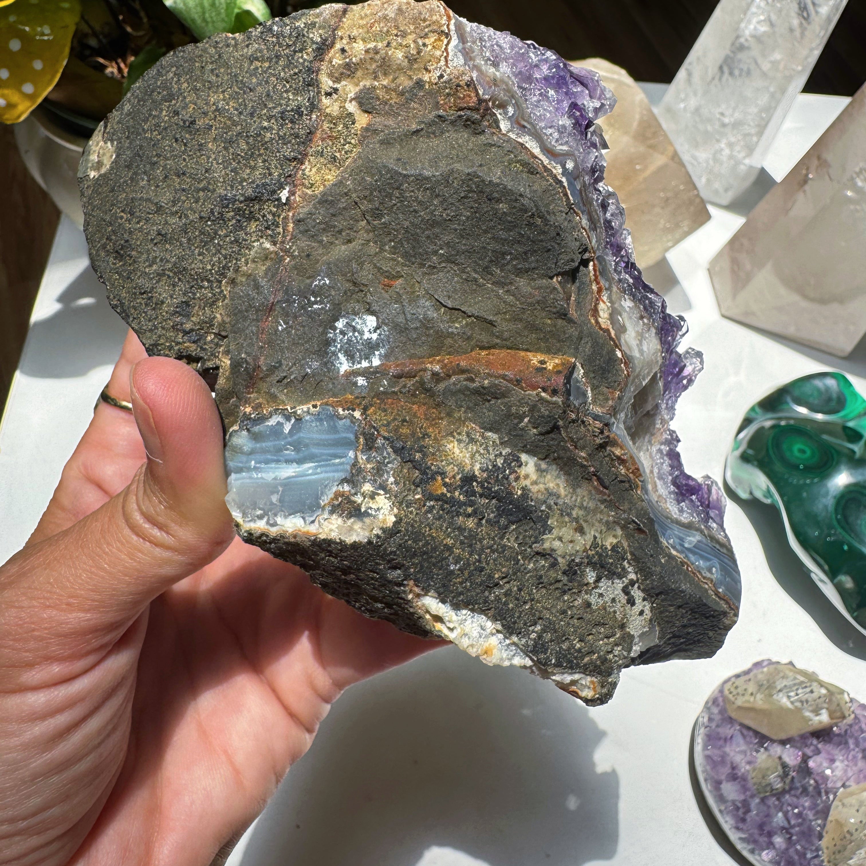 Amethyst Cluster w/ Druzy Calcite from Uruguay Baltic Mermaid