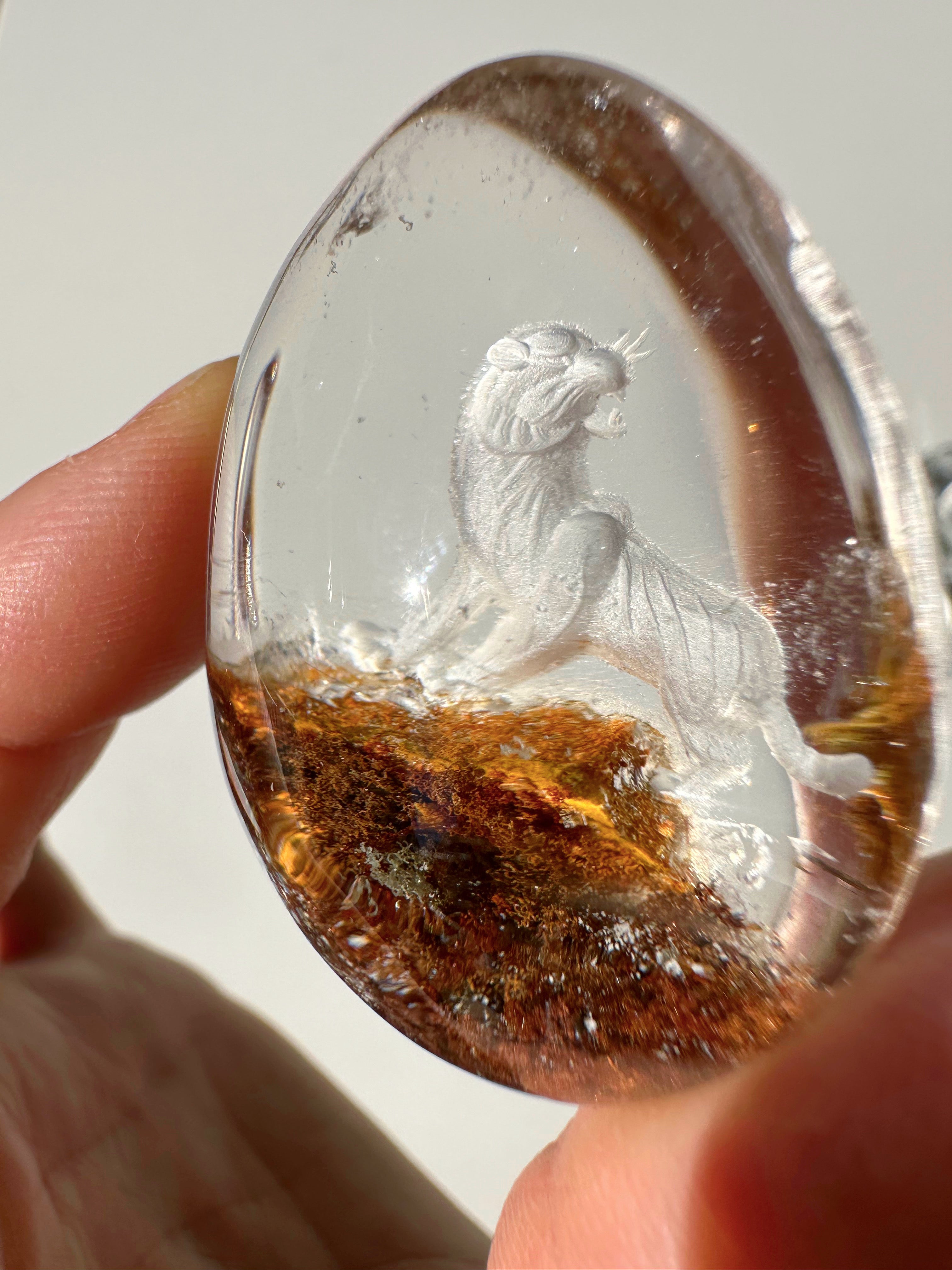 Intaglio Tiger Carved Chlorite Quartz/Garden Quartz Cabochon Baltic Mermaid