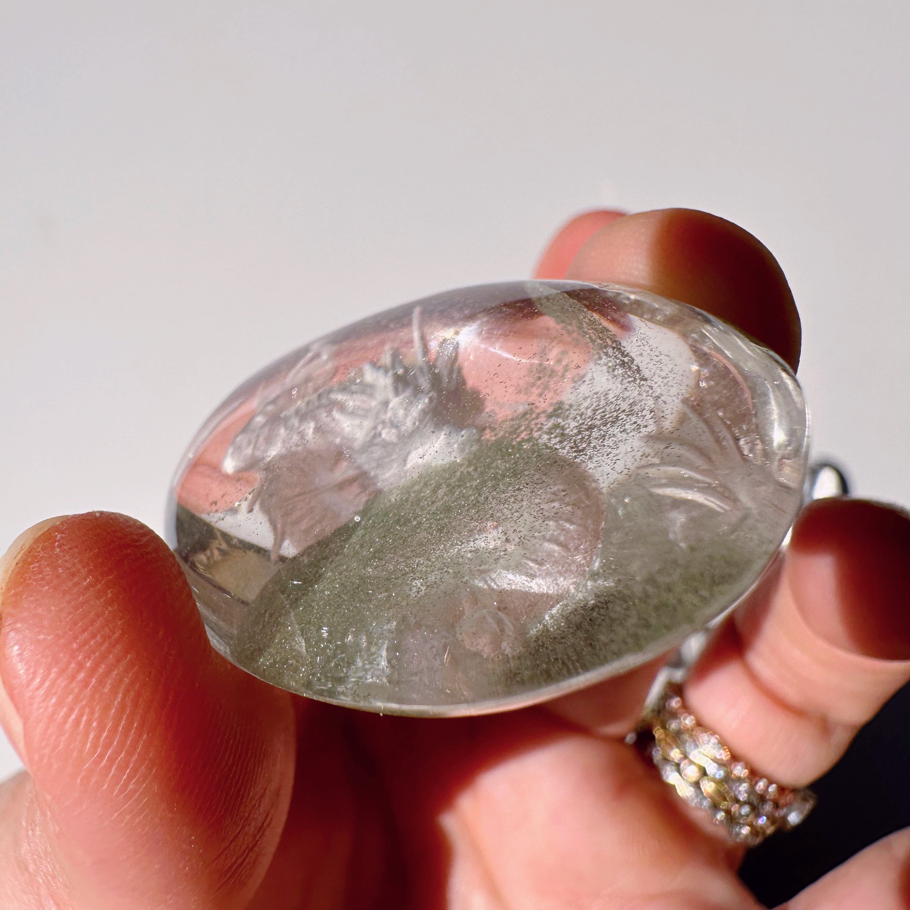 Intaglio Carved Dragon Chlorite Quartz/Garden Quartz Cabochon Baltic Mermaid