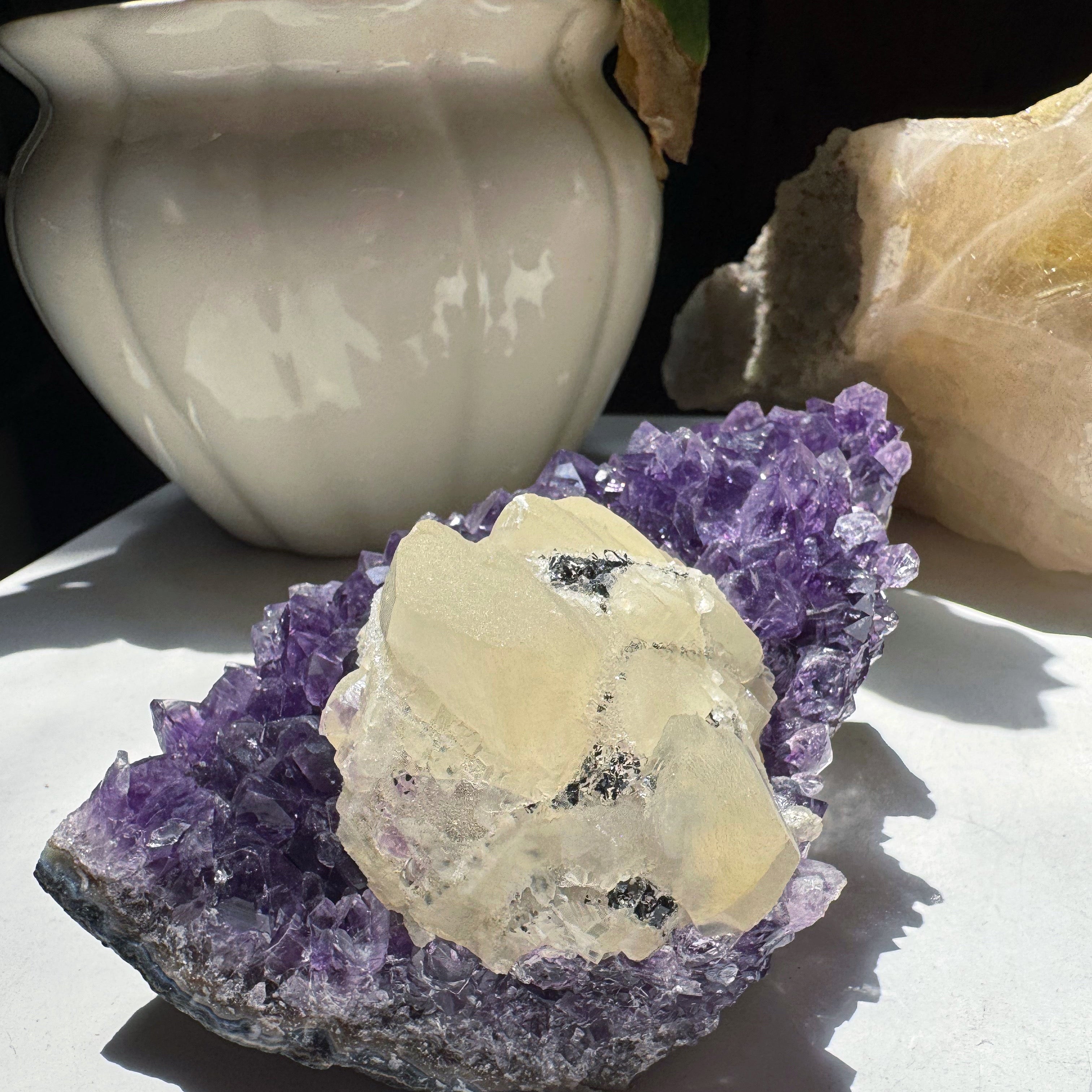 Amethyst Cluster w/ Druzy Calcite from Uruguay Baltic Mermaid