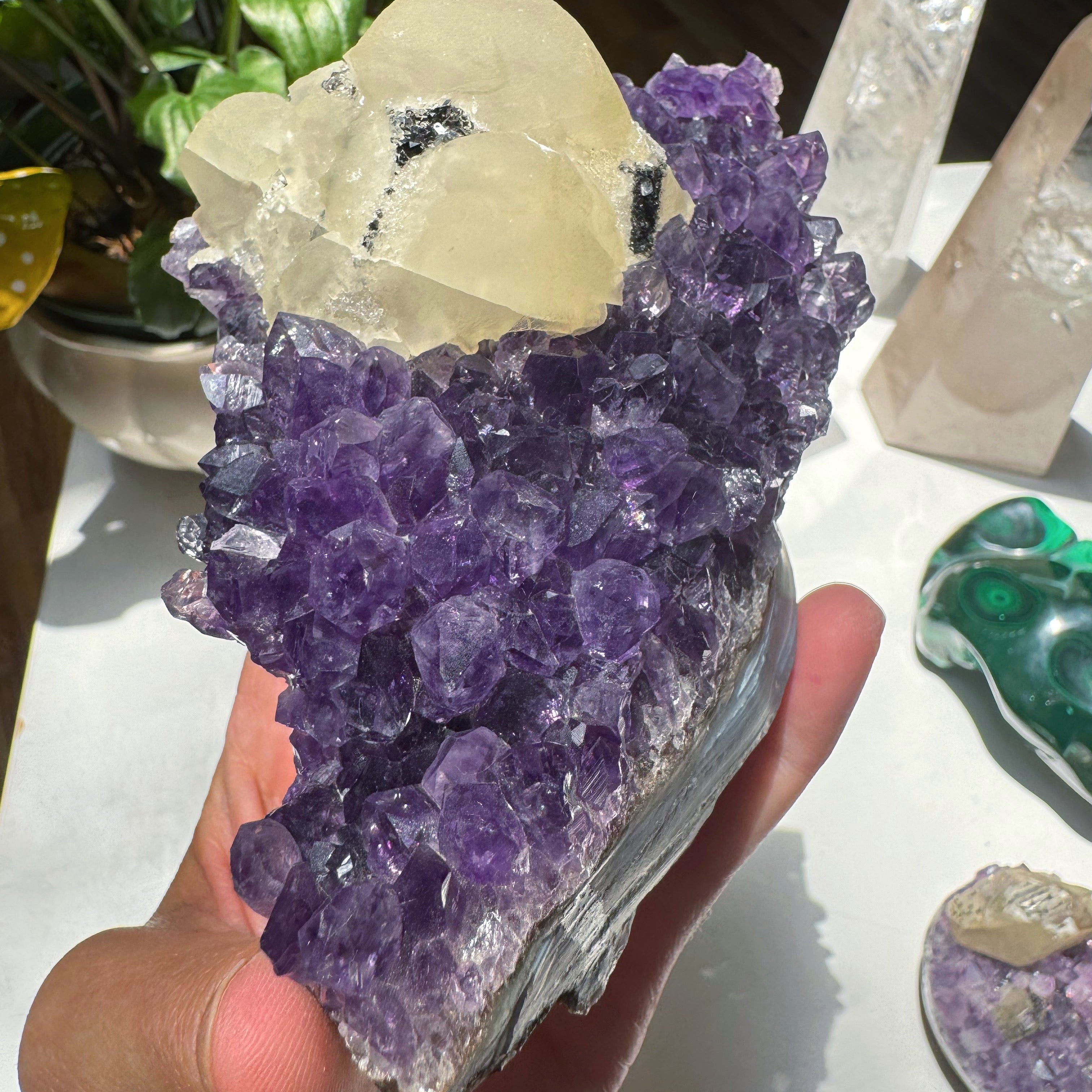 Amethyst Cluster w/ Druzy Calcite from Uruguay Baltic Mermaid