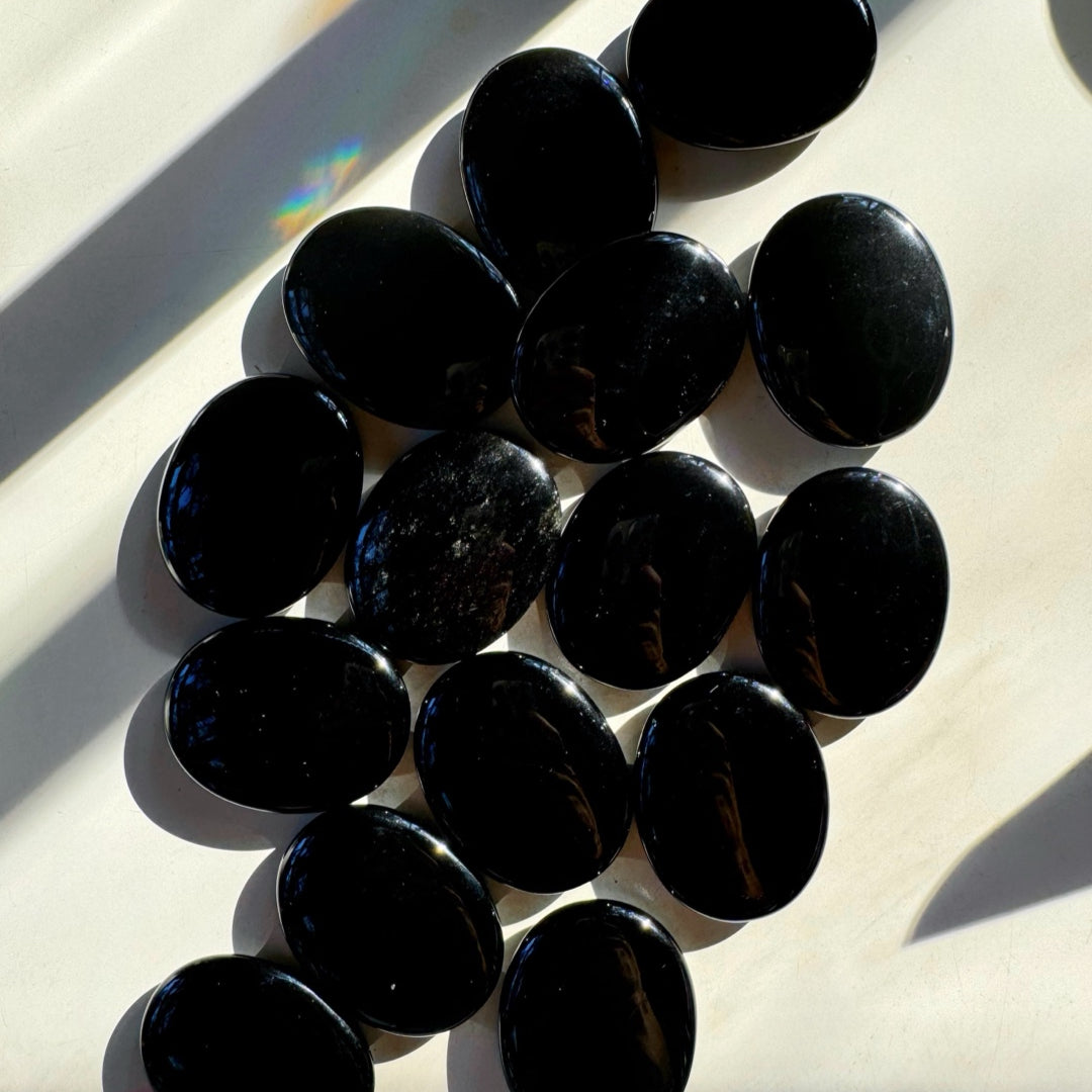 Black Obsidian Flat Palm Stones - Baltic Mermaid