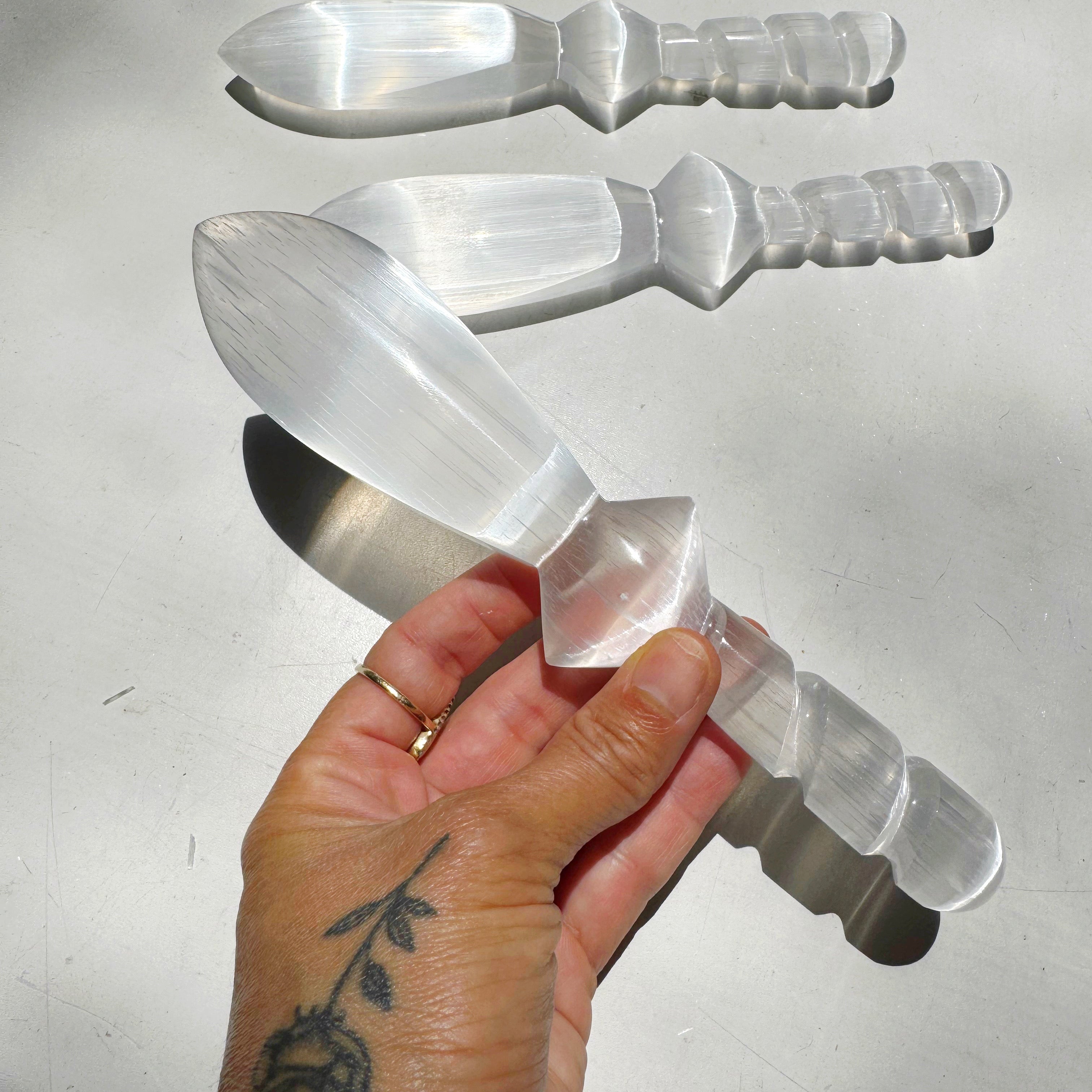 Selenite Dagger w/ Twisted Handle Baltic Mermaid