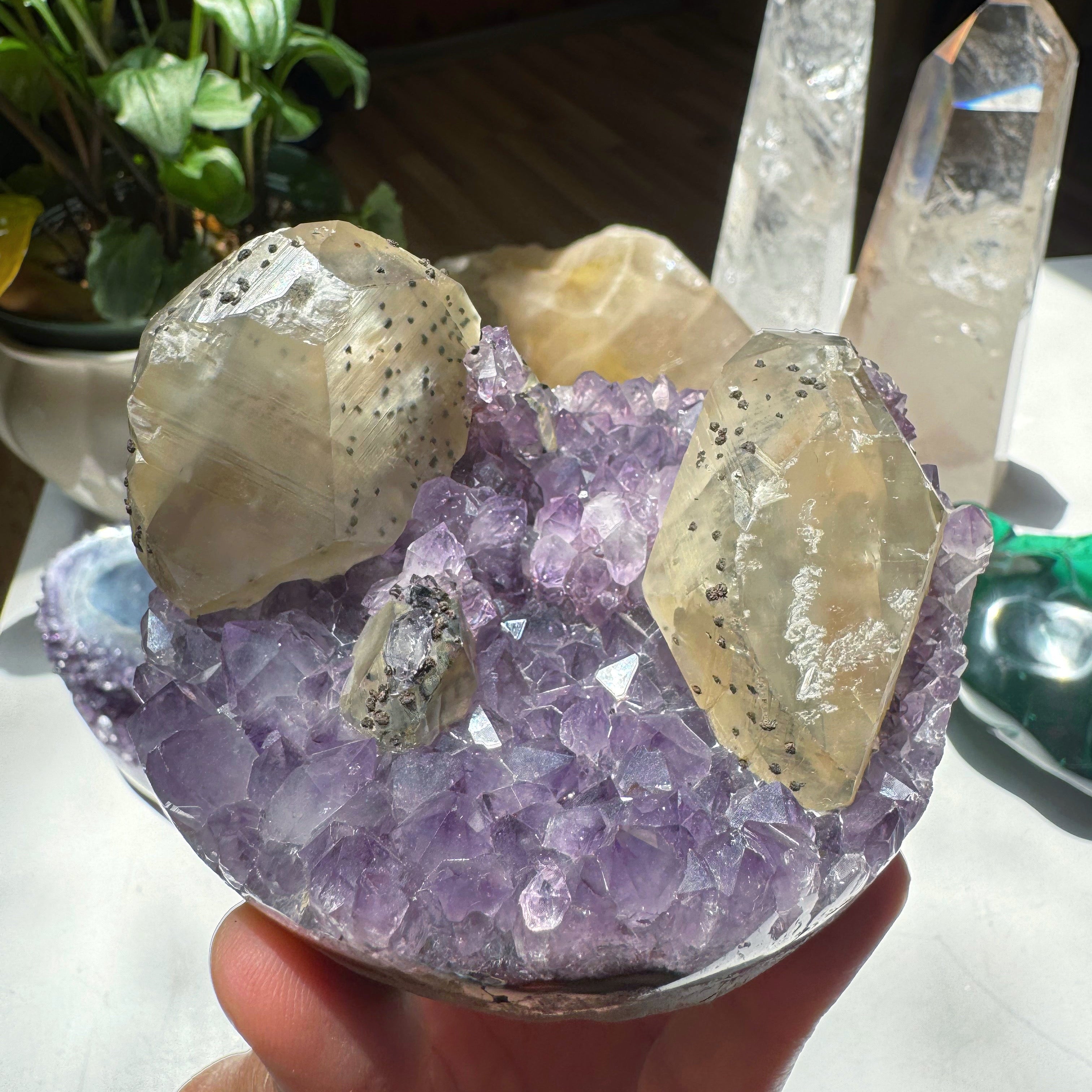 Amethyst Cluster w/ Calcite & Goethite from Uruguay Baltic Mermaid
