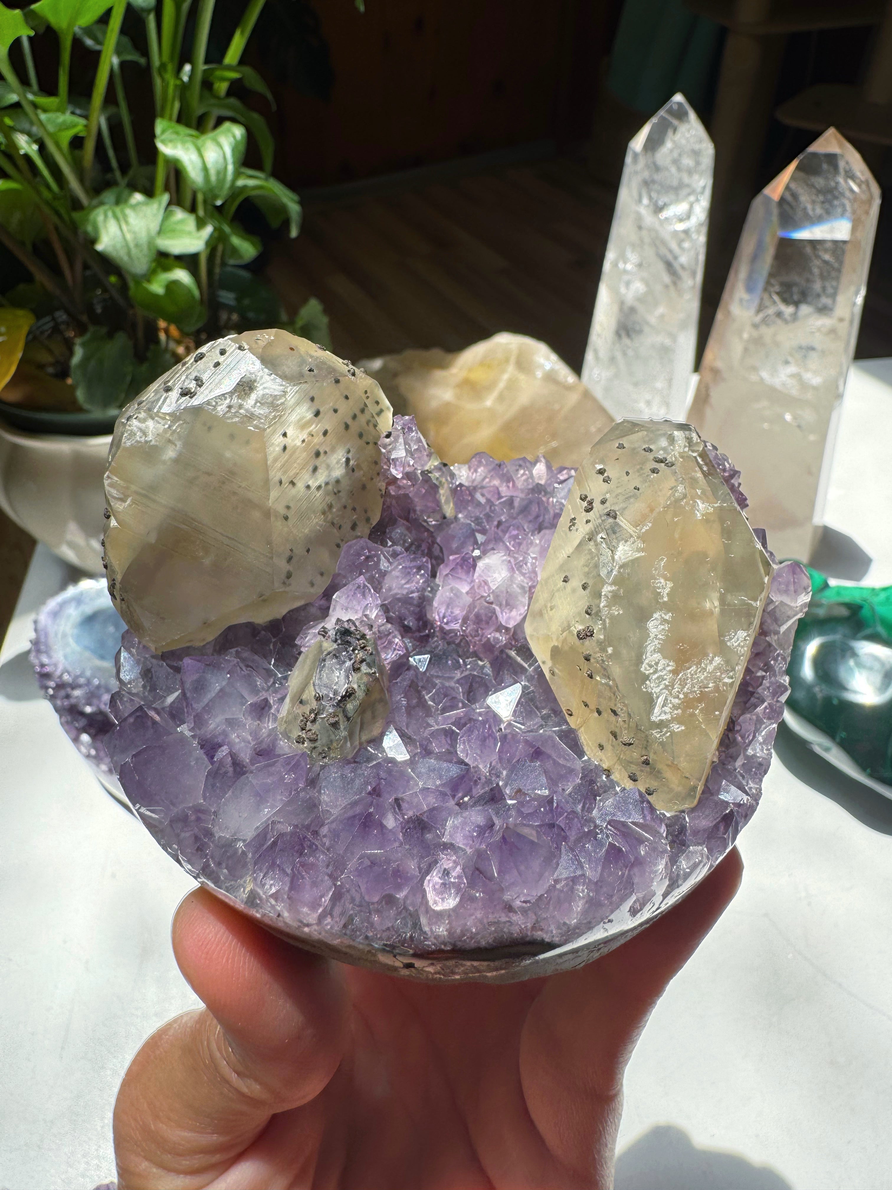 Amethyst Cluster w/ Calcite & Goethite from Uruguay Baltic Mermaid
