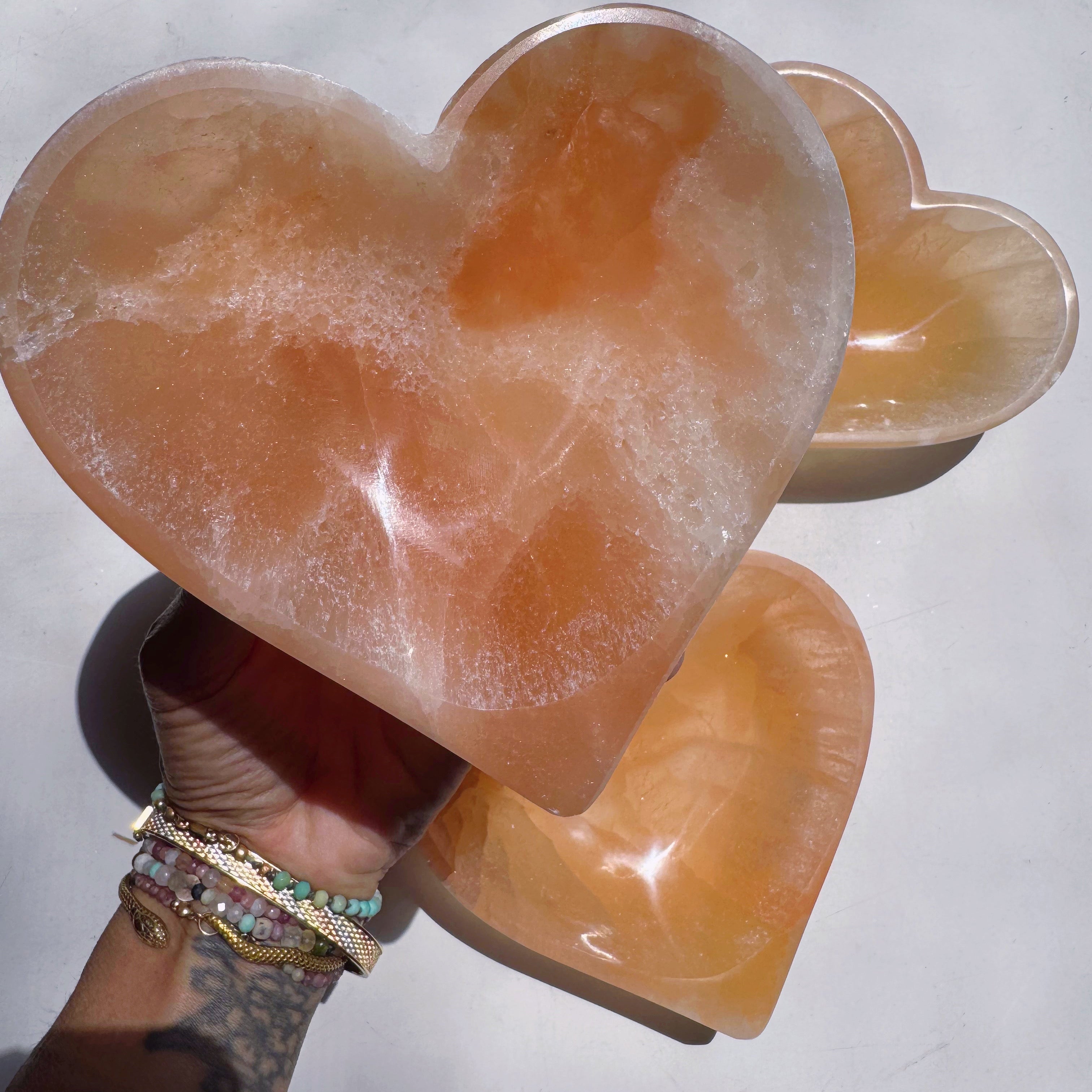 Peach Selenite Heart Dish Baltic Mermaid
