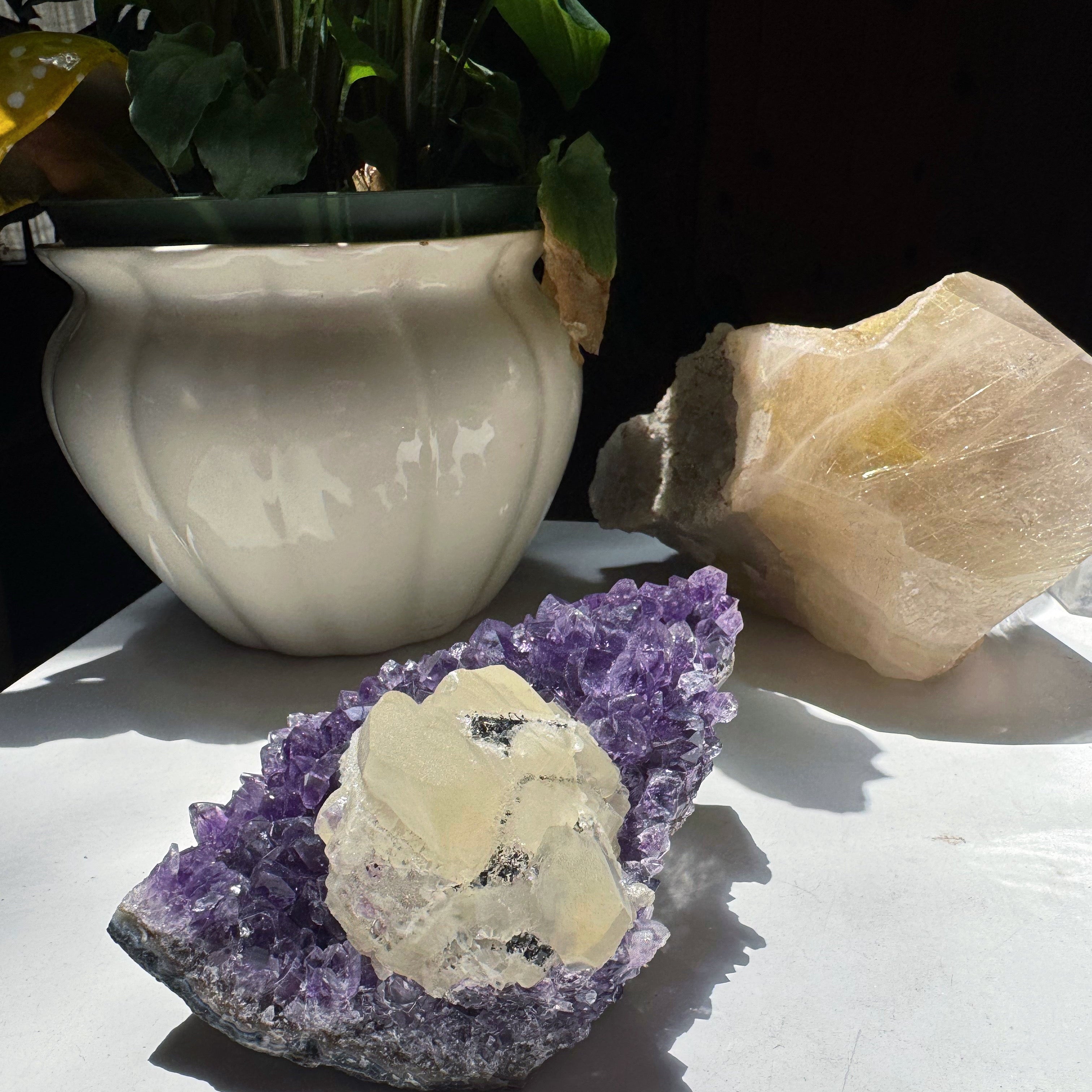 Amethyst Cluster w/ Druzy Calcite from Uruguay Baltic Mermaid