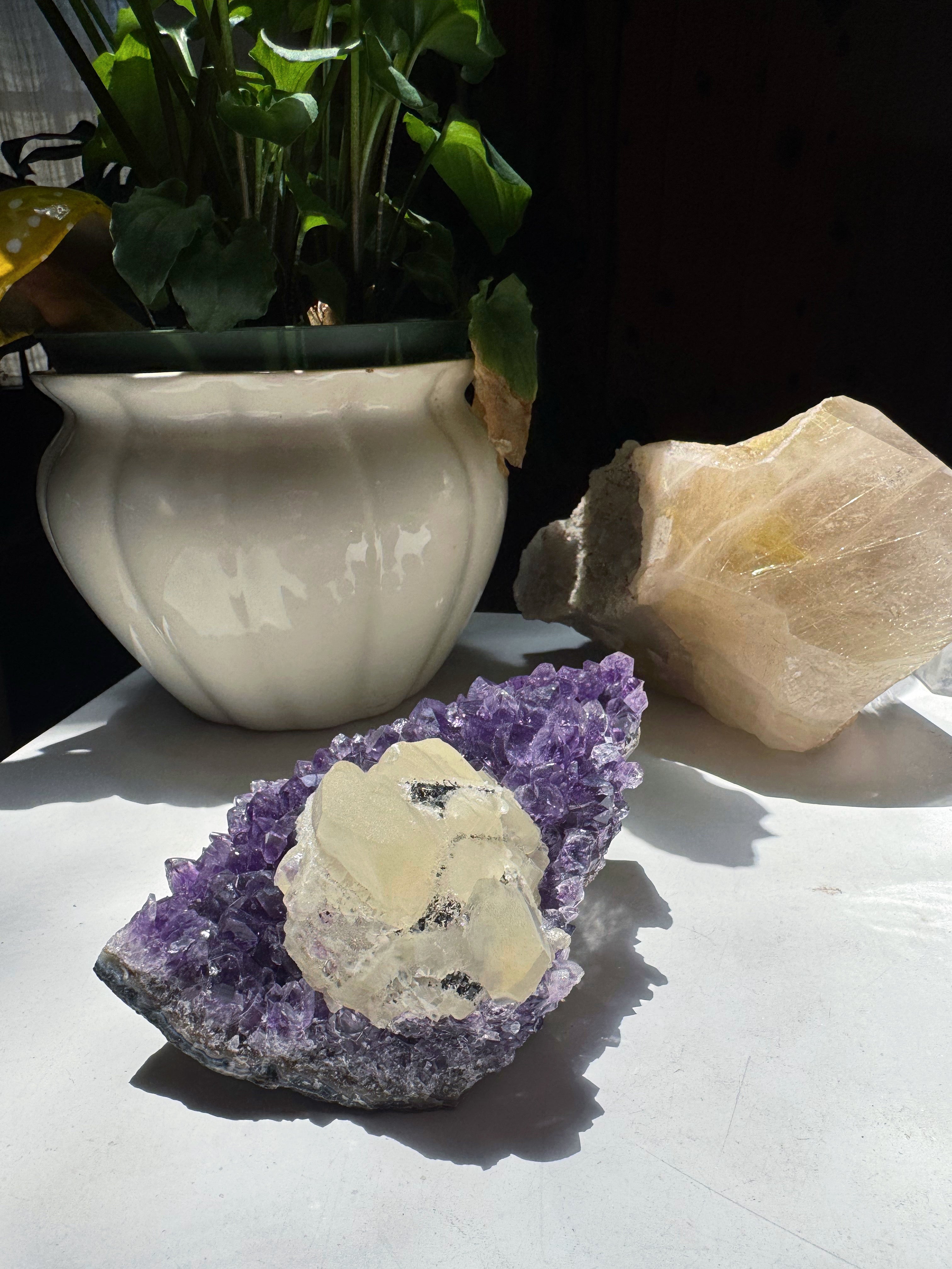 Amethyst Cluster w/ Druzy Calcite from Uruguay Baltic Mermaid