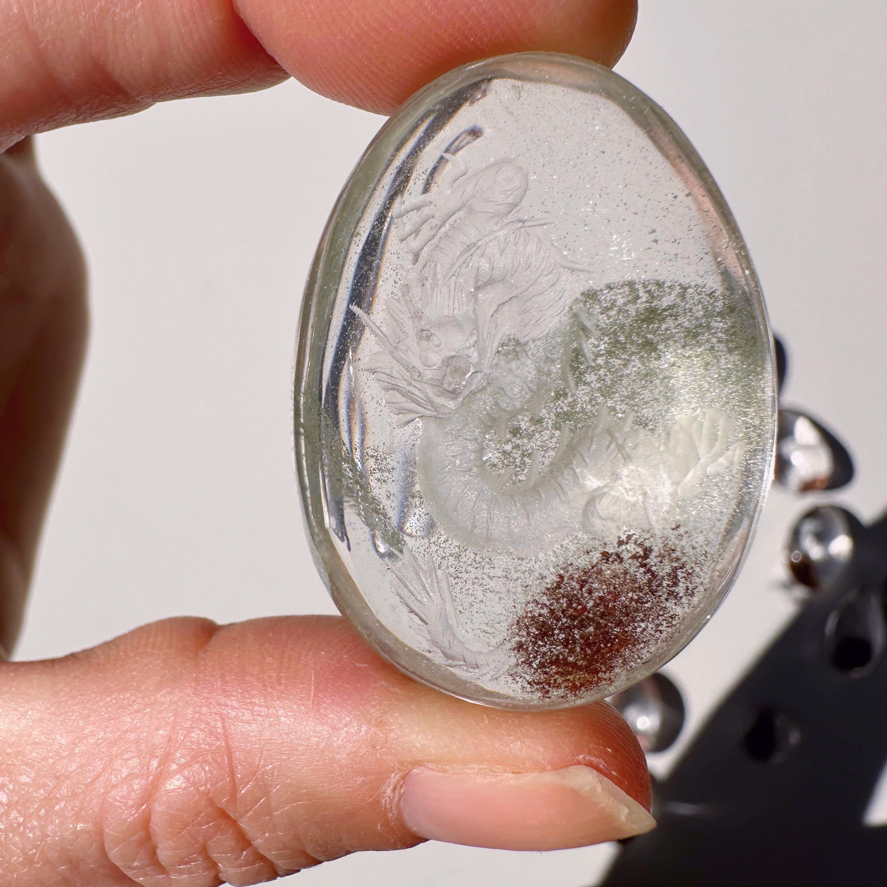 Intaglio Carved Dragon Chlorite Quartz/Garden Quartz Cabochon Baltic Mermaid