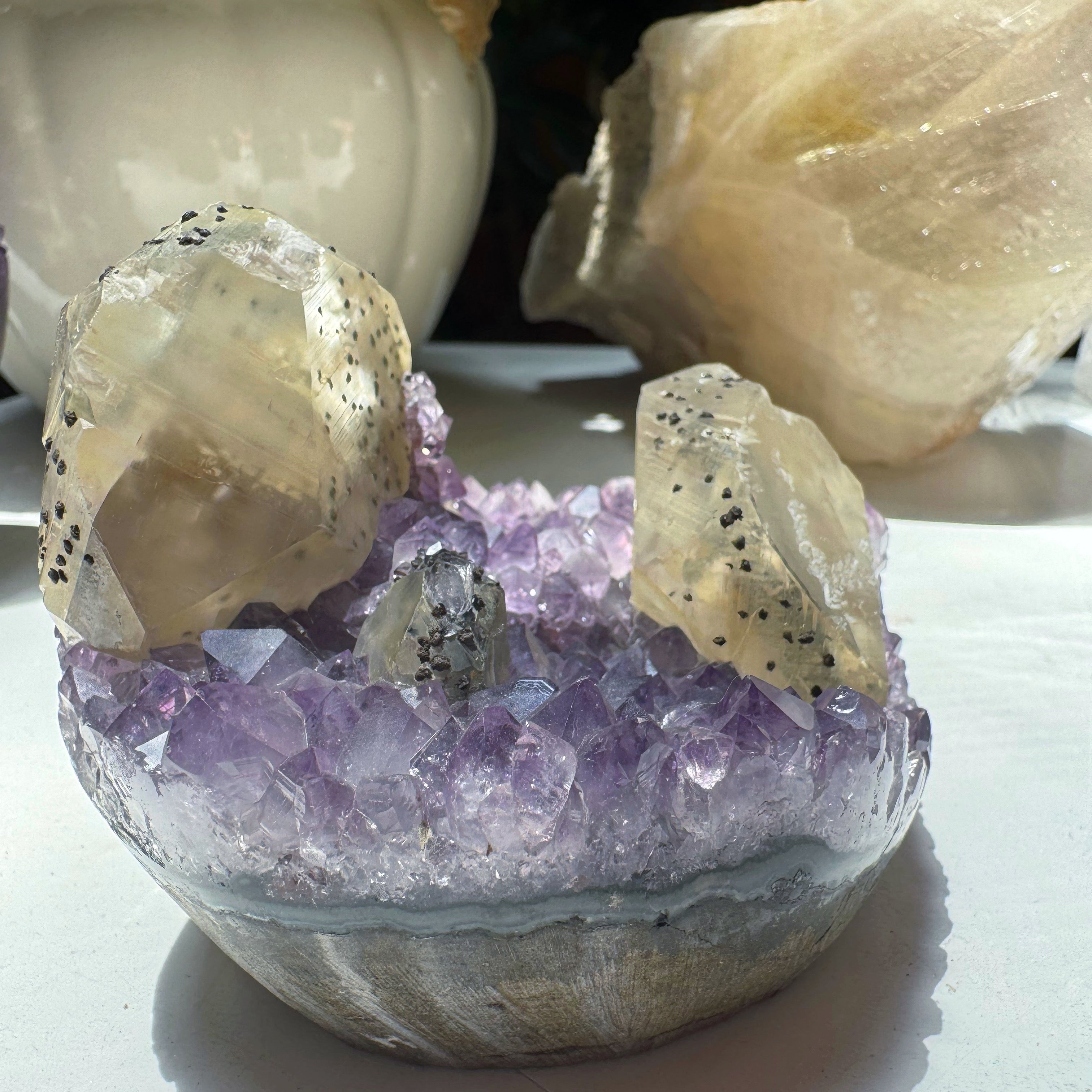 Amethyst Cluster w/ Calcite & Goethite from Uruguay Baltic Mermaid