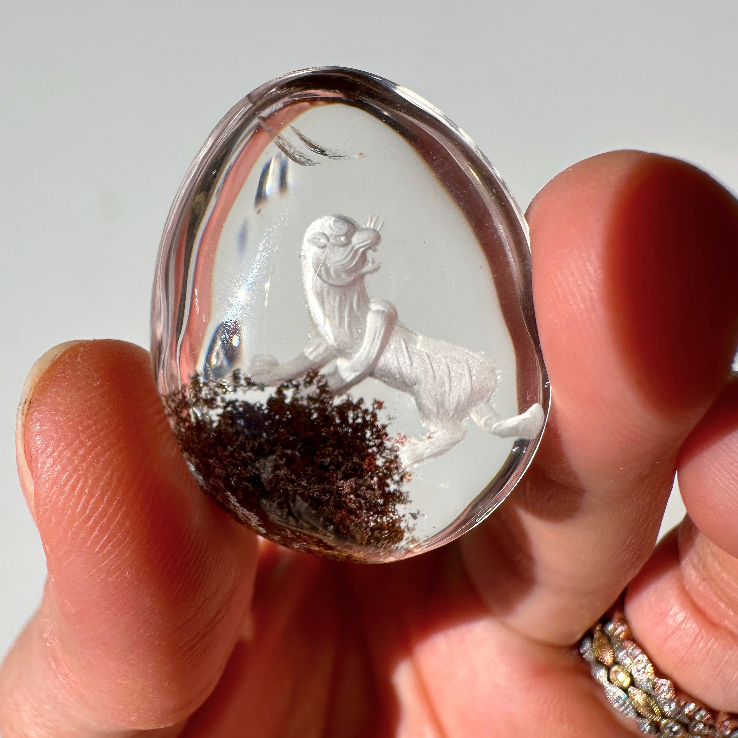 Intaglio Tiger Carved Chlorite Quartz/Garden Quartz Cabochon Baltic Mermaid