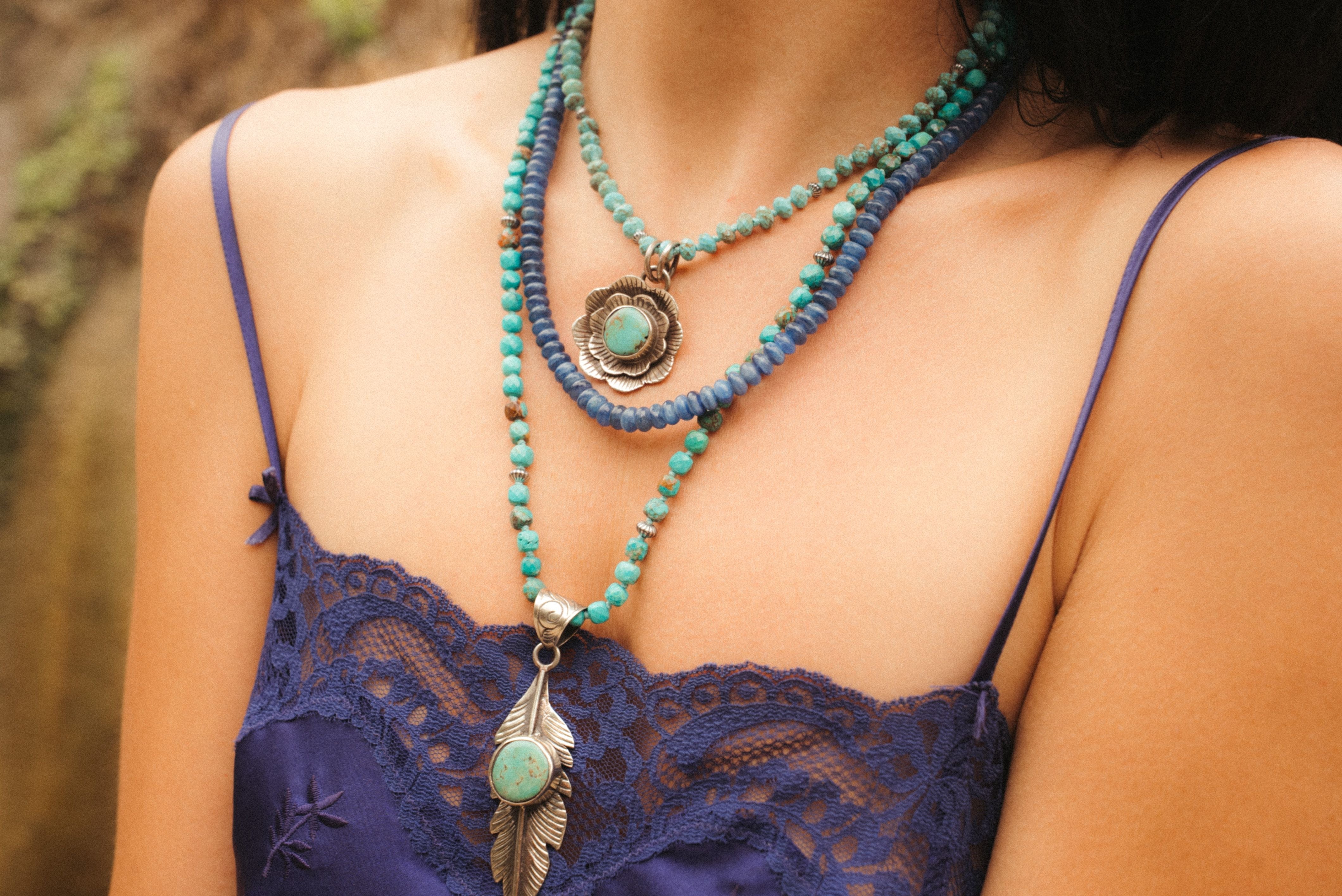 “Chelsea” - Turquoise & Sterling Silver Necklace w/ Flower Pendant Baltic Mermaid