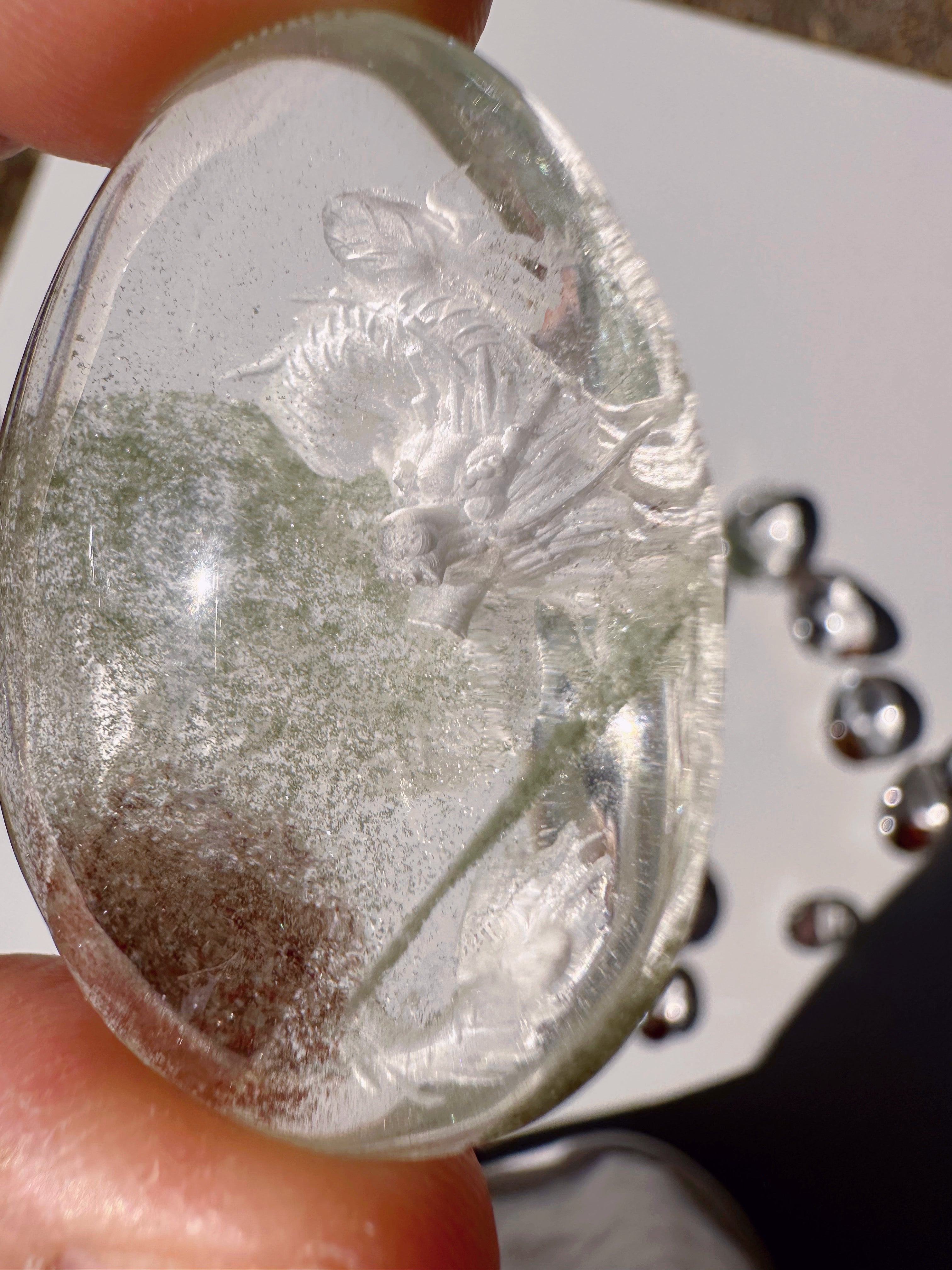 Intaglio Carved Dragon Chlorite Quartz/Garden Quartz Cabochon Baltic Mermaid