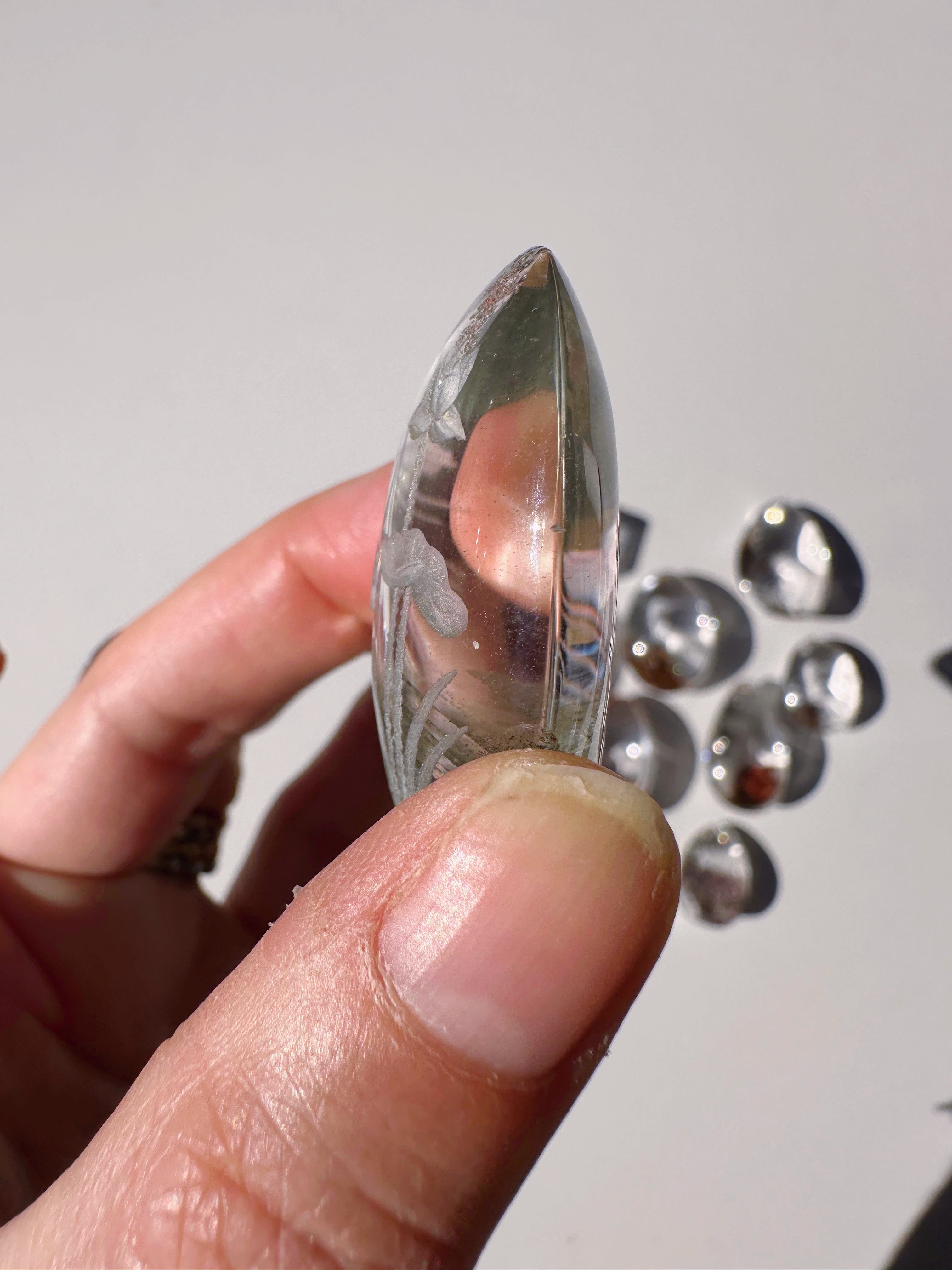 Intaglio Carved Love Birds in a the water Chlorite Quartz/Garden Quartz Cabochon Baltic Mermaid