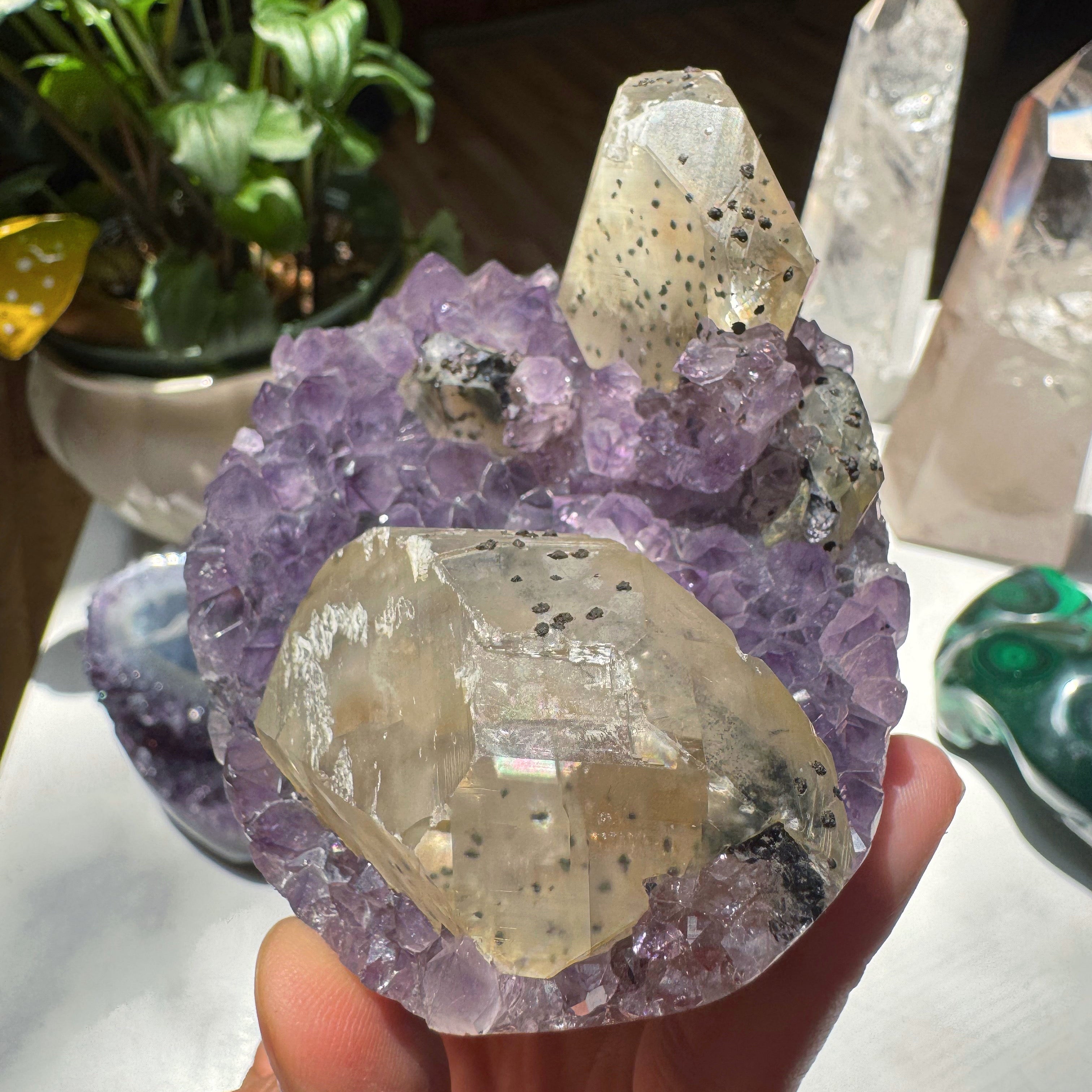 Amethyst Cluster w/ Calcite & Goethite from Uruguay Baltic Mermaid