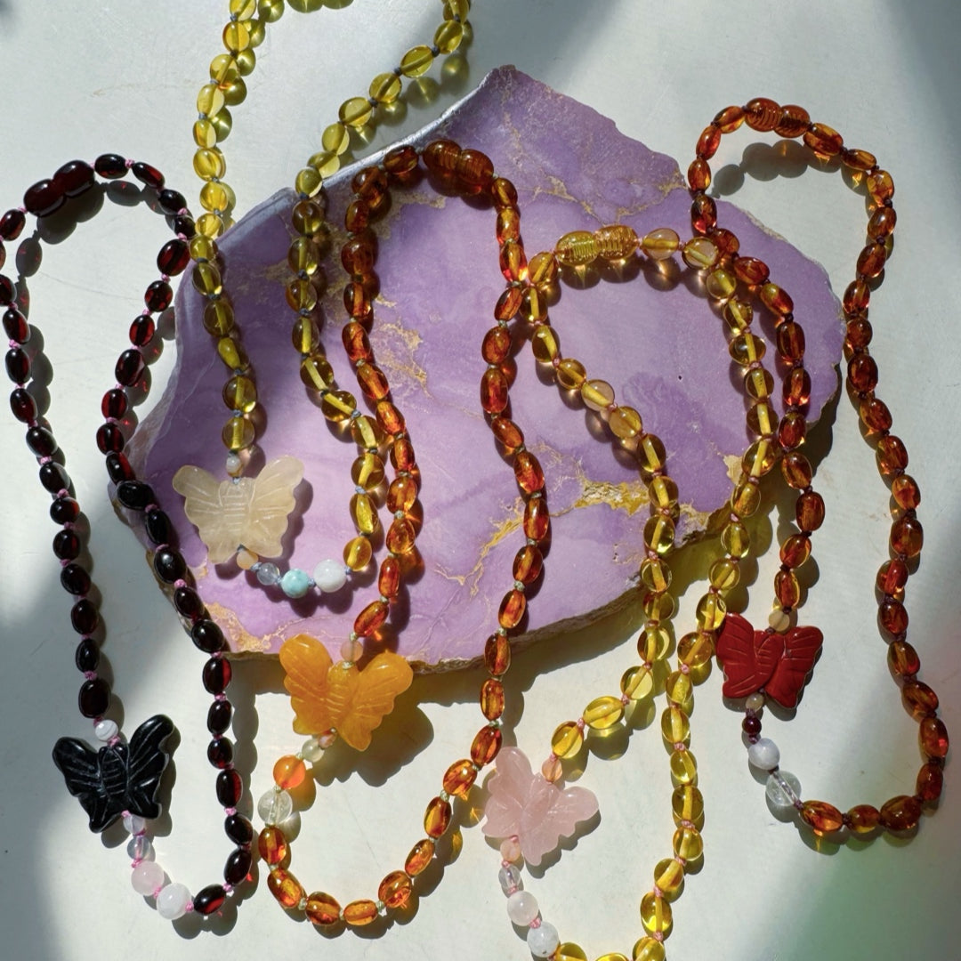 “Butterfly Sugar Baby” Baltic Amber & Gemstone Necklace - Baltic Mermaid
