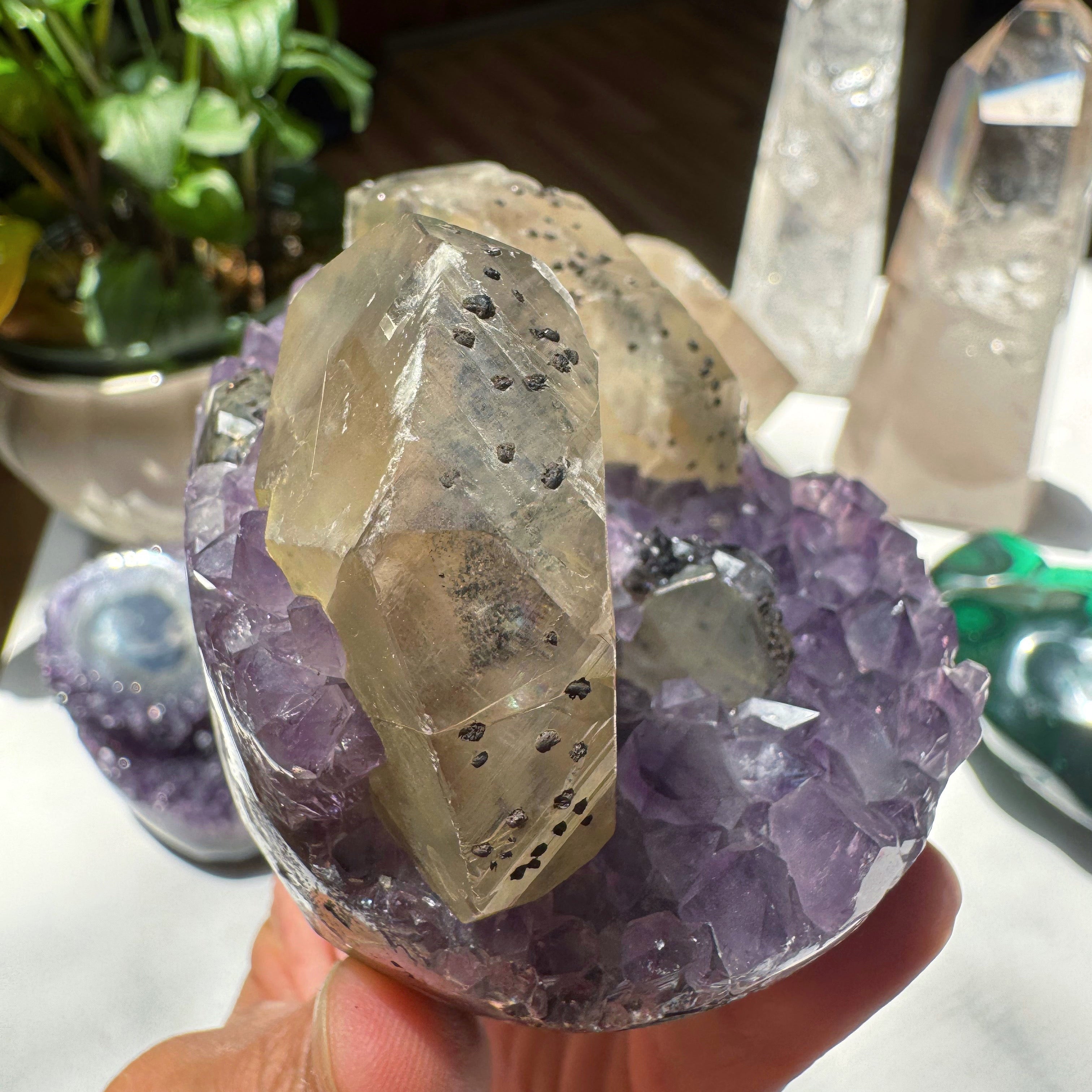 Amethyst Cluster w/ Calcite & Goethite from Uruguay Baltic Mermaid