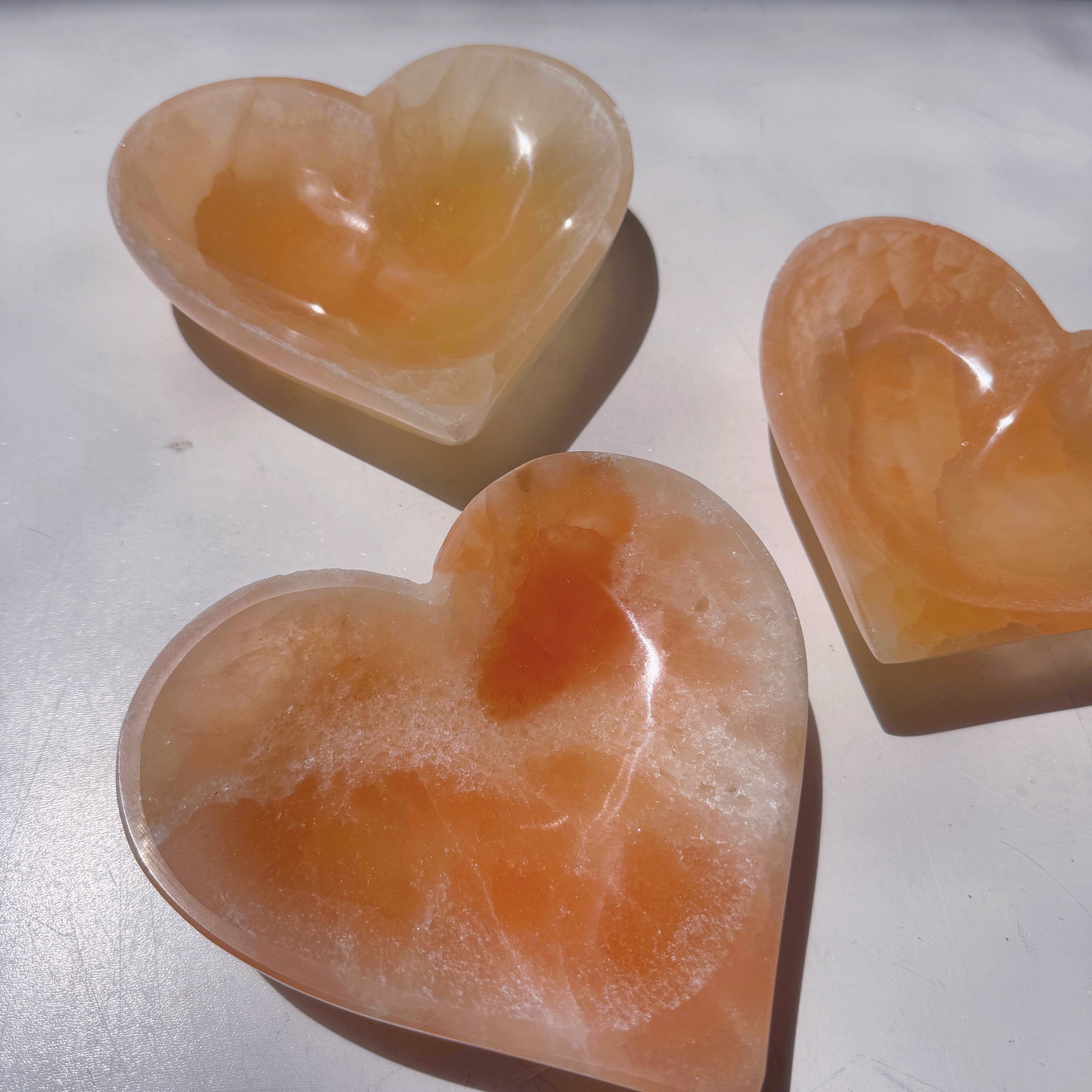 Peach Selenite Heart Dish Baltic Mermaid