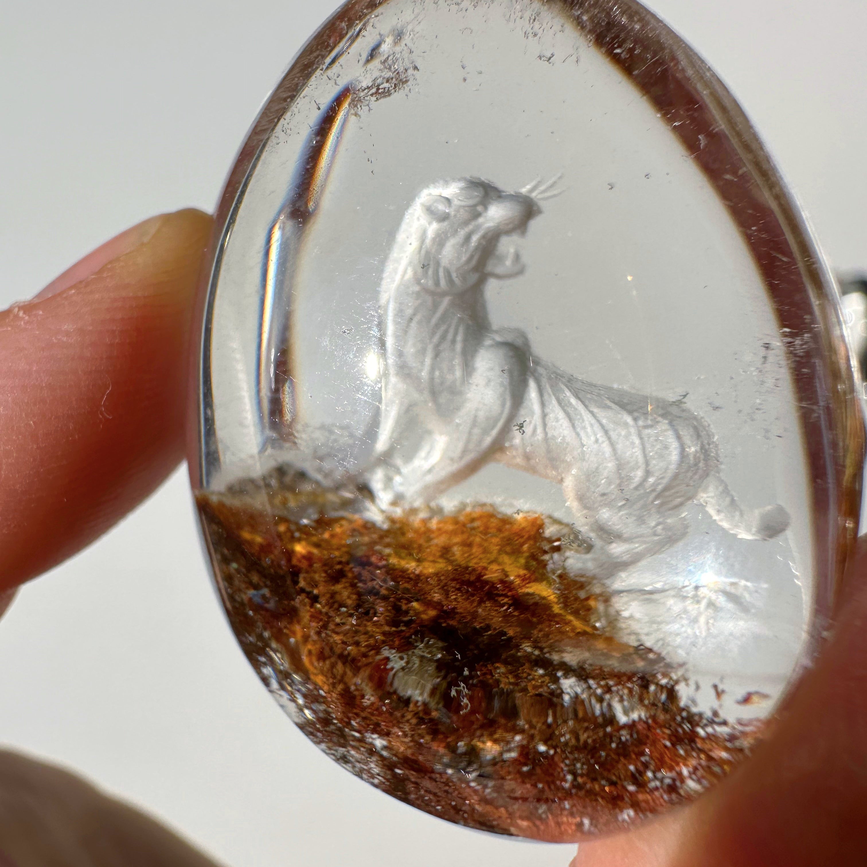 Intaglio Tiger Carved Chlorite Quartz/Garden Quartz Cabochon Baltic Mermaid