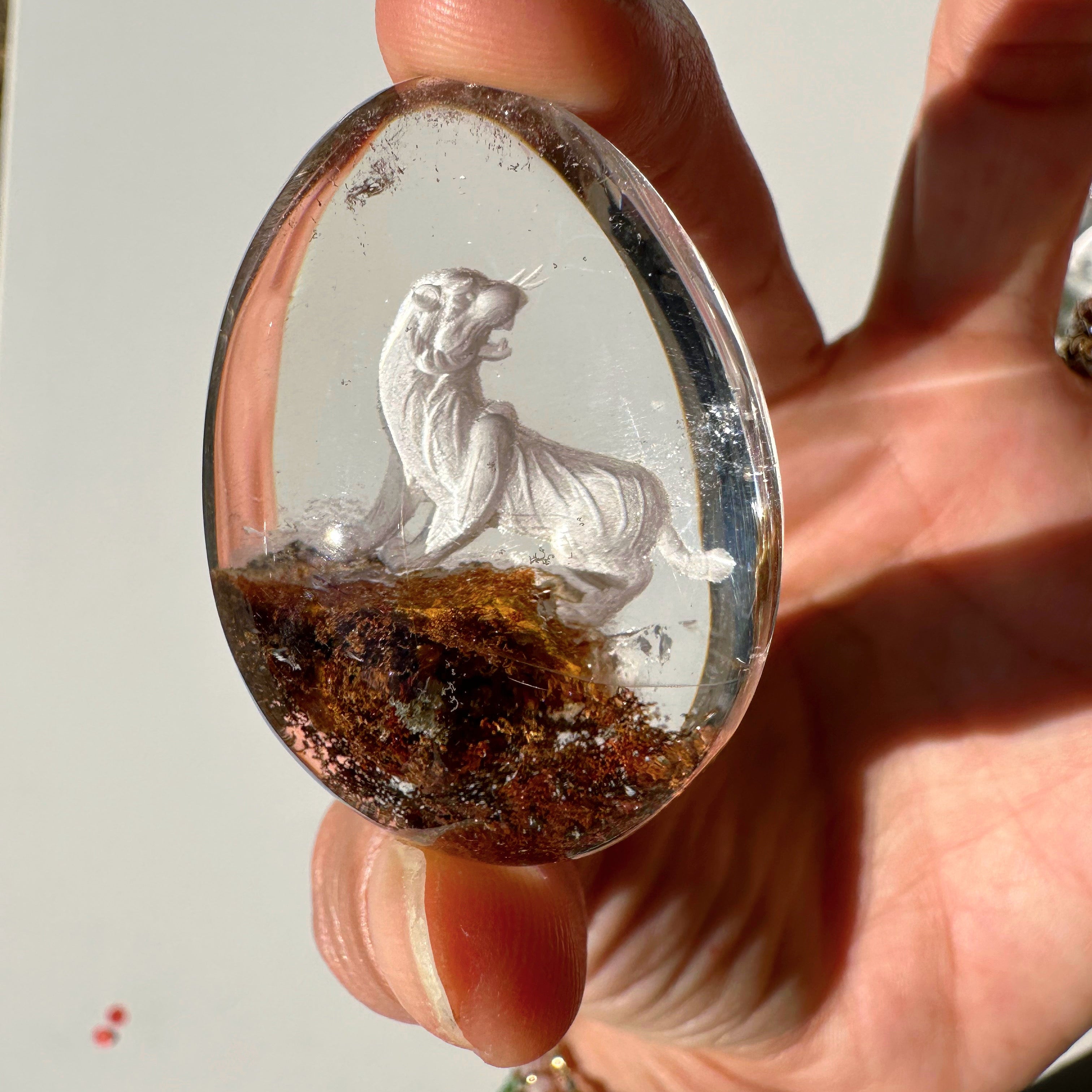 Intaglio Tiger Carved Chlorite Quartz/Garden Quartz Cabochon Baltic Mermaid